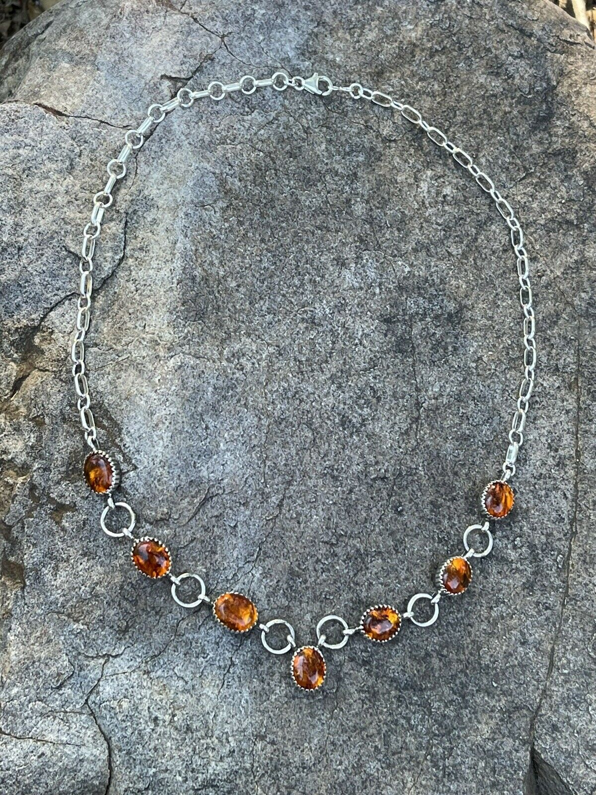 Handcrafted 7 Stone Topaz & Sterling Silver Necklace Signed AJ