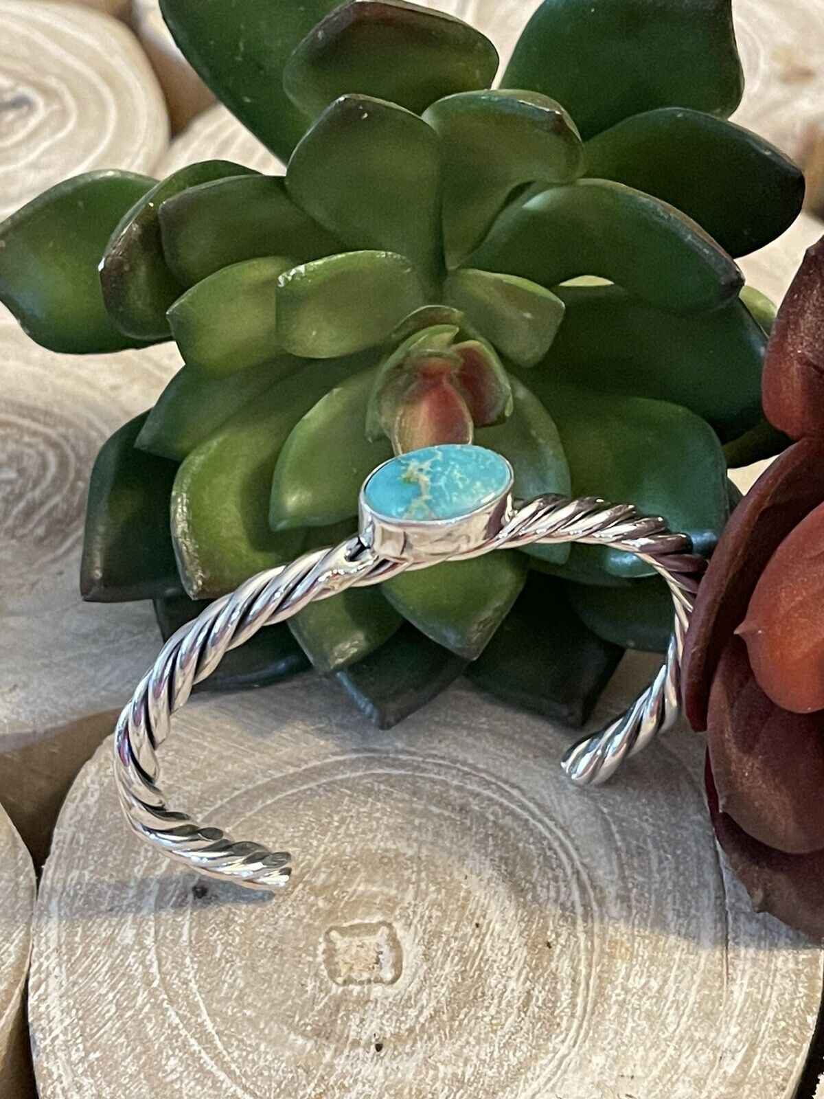 Handcrafted Sterling Sonoran Mountain Turquoise Southwest Rope Bracelet Cuff