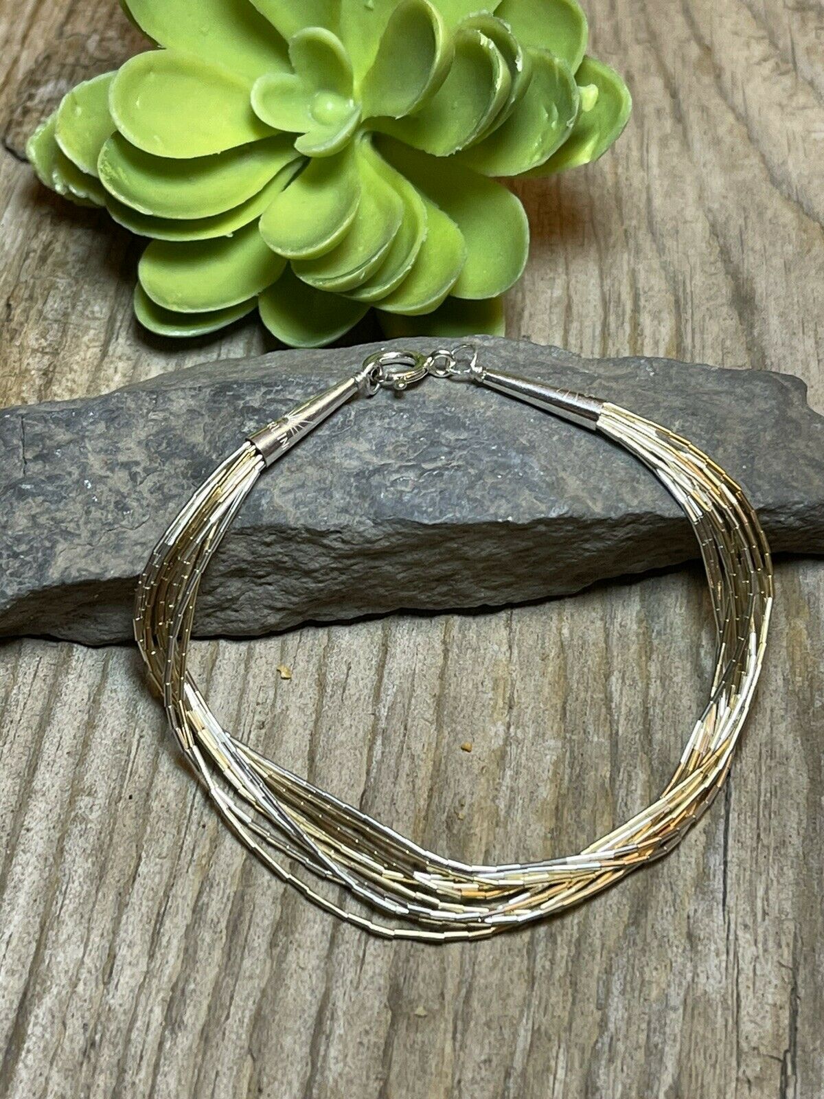 Handcrafted Delicate Liquid Silver Two Tone Bracelet