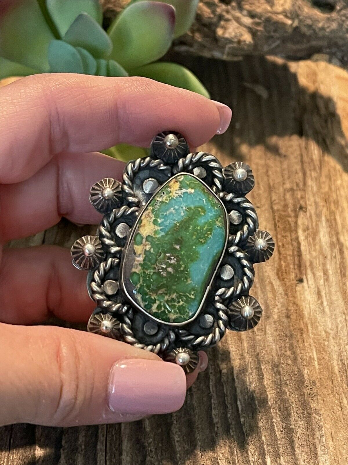 Handcrafted Stunning Natural Royston Turquoise & Sterling Ring Size 7.