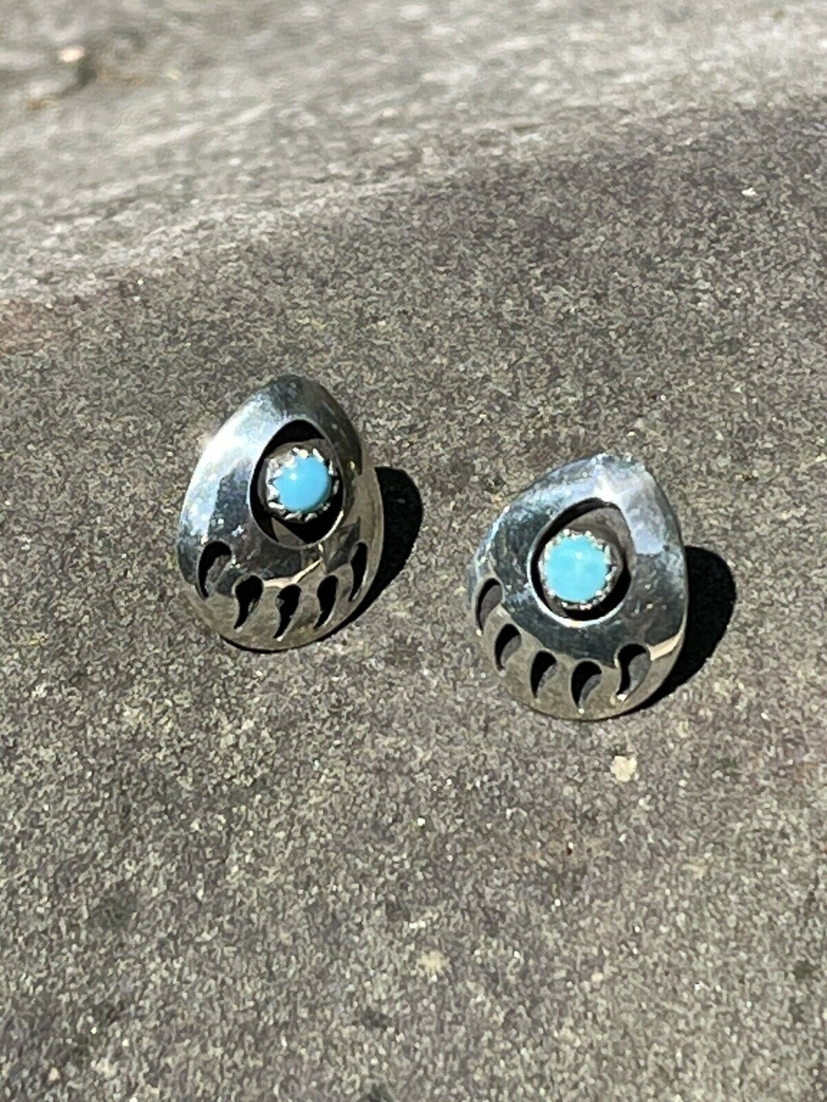 Handcrafted Sterling Silver And Turquoise Bear Paw Post Earrings