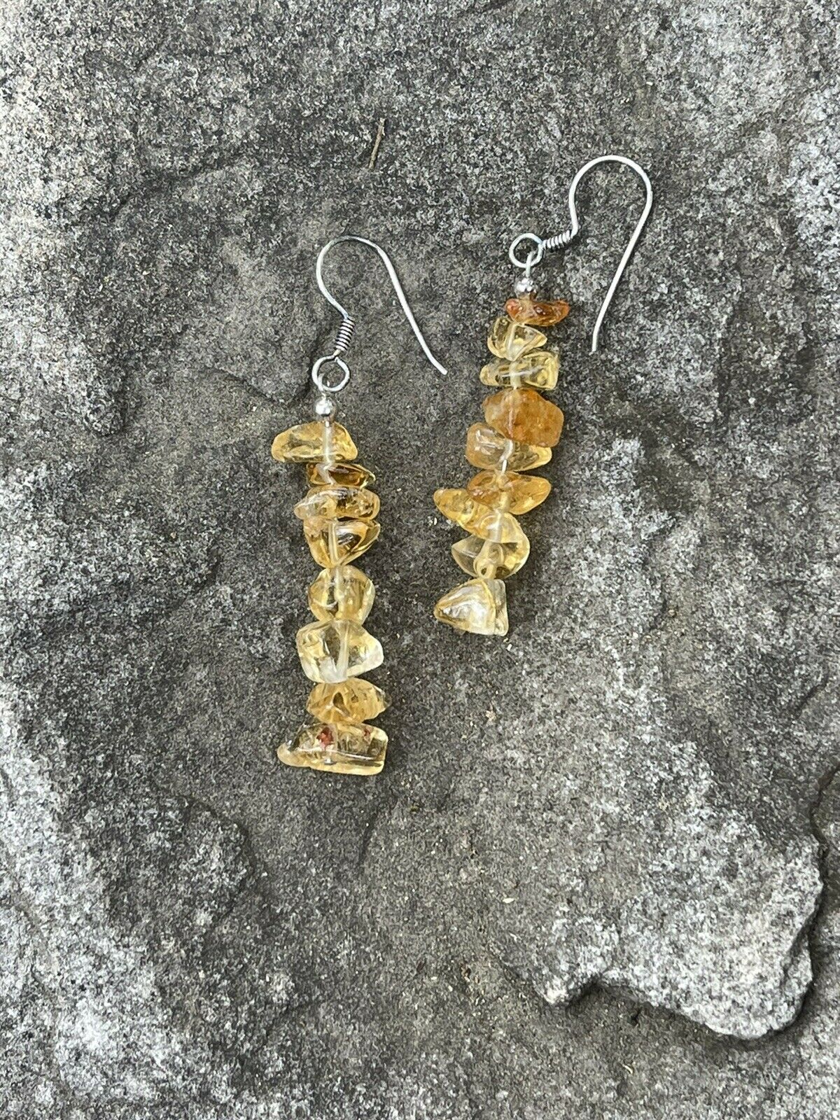 Handcrafted Sterling Silver Golden Quartz Chip Dangle Earrings