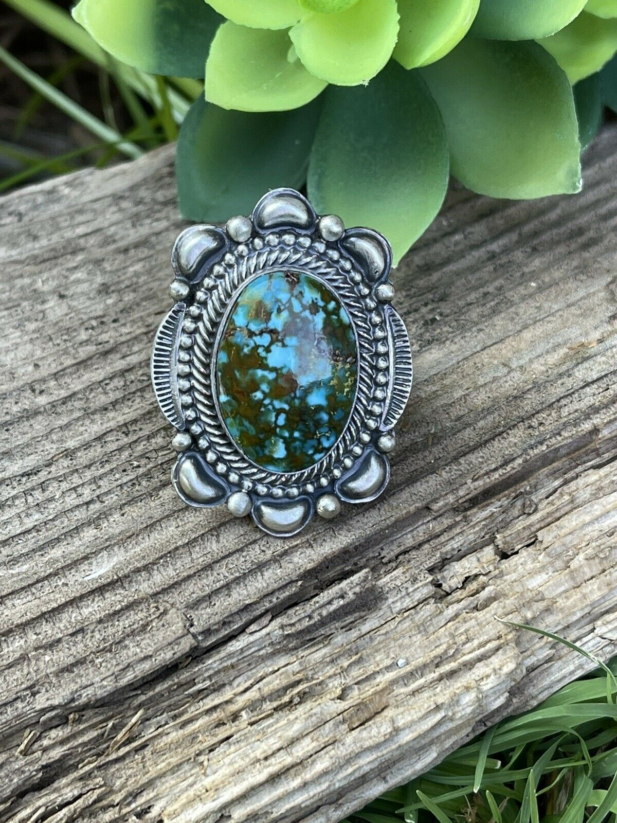 Handcrafted Sonoran Mountain Turquoise & Sterling Silver Statement Ring Sizes 7.5