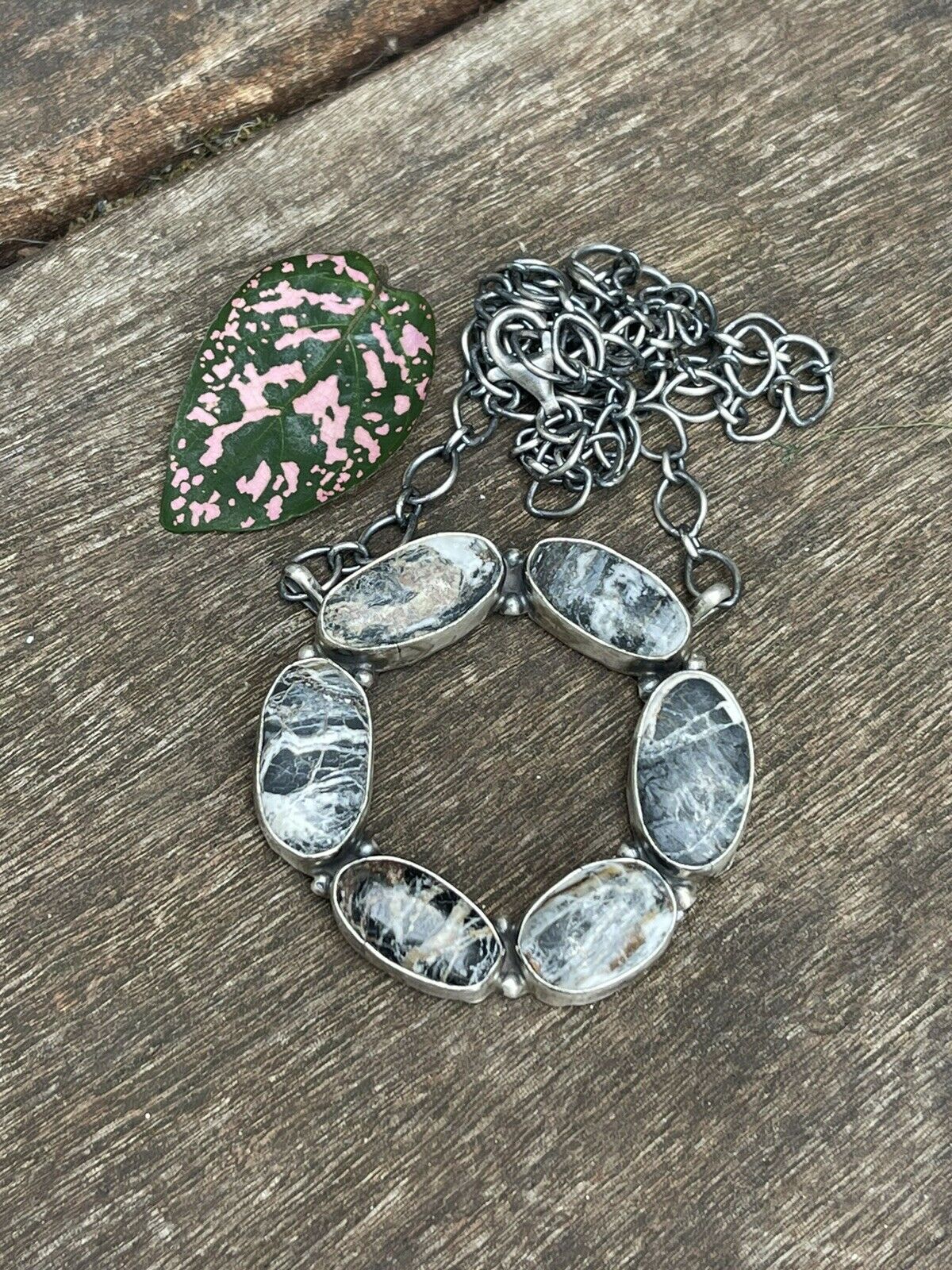 Handcrafted White Buffalo & Sterling Silver Circle Cluster Necklace Signed