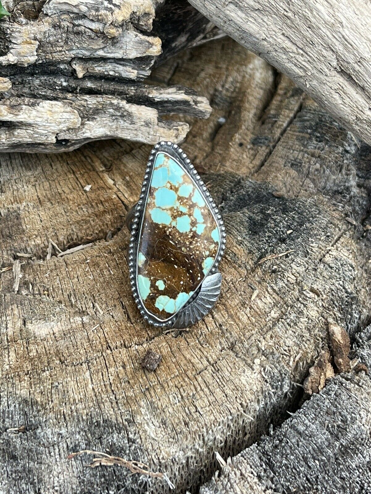 Handcrafted Sterling Silver Number 8 Turquoise Statement Ring Size 6.5