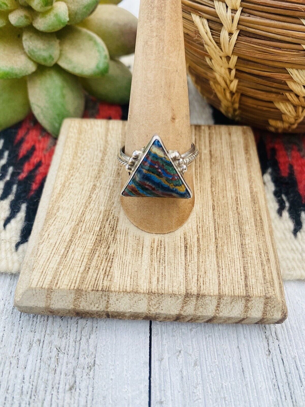 Handcrafted Sterling Silver & Rainbow Triangle Ring