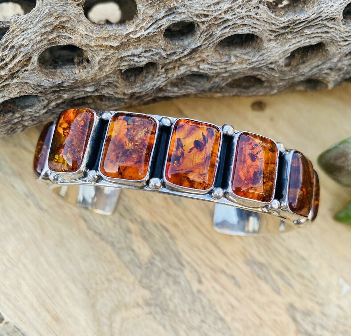 Handcrafted Sterling Silver Topaz Cuff Bracelet Signed