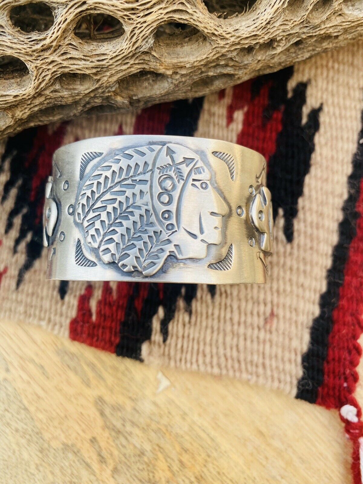Handcrafted Sterling Silver Hand Stamped Chief Cuff Bracelet