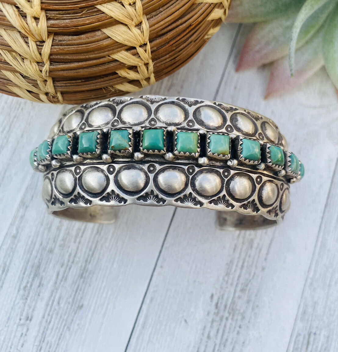 Navajo Royston Turquoise & Sterling Silver Cuff Bracelet Signed /