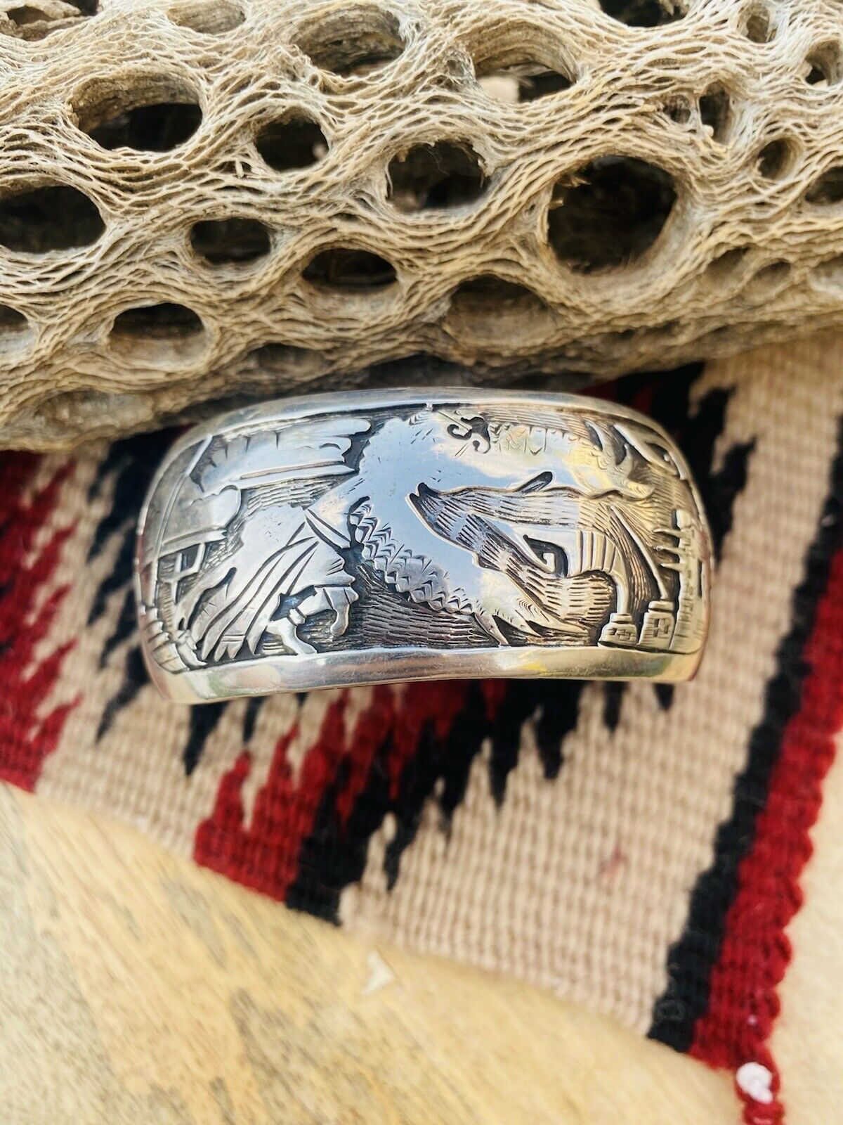 Handcrafted Vintage Sterling Silver Story Teller Cuff Bracelet