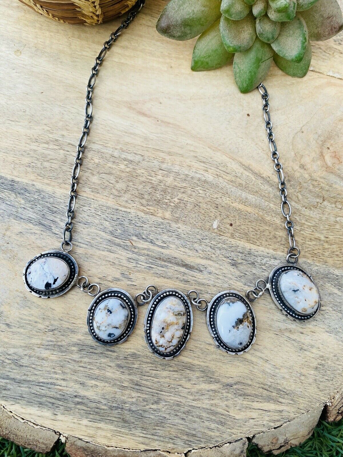 Handcrafted White Buffalo & Sterling Silver Necklace Signed