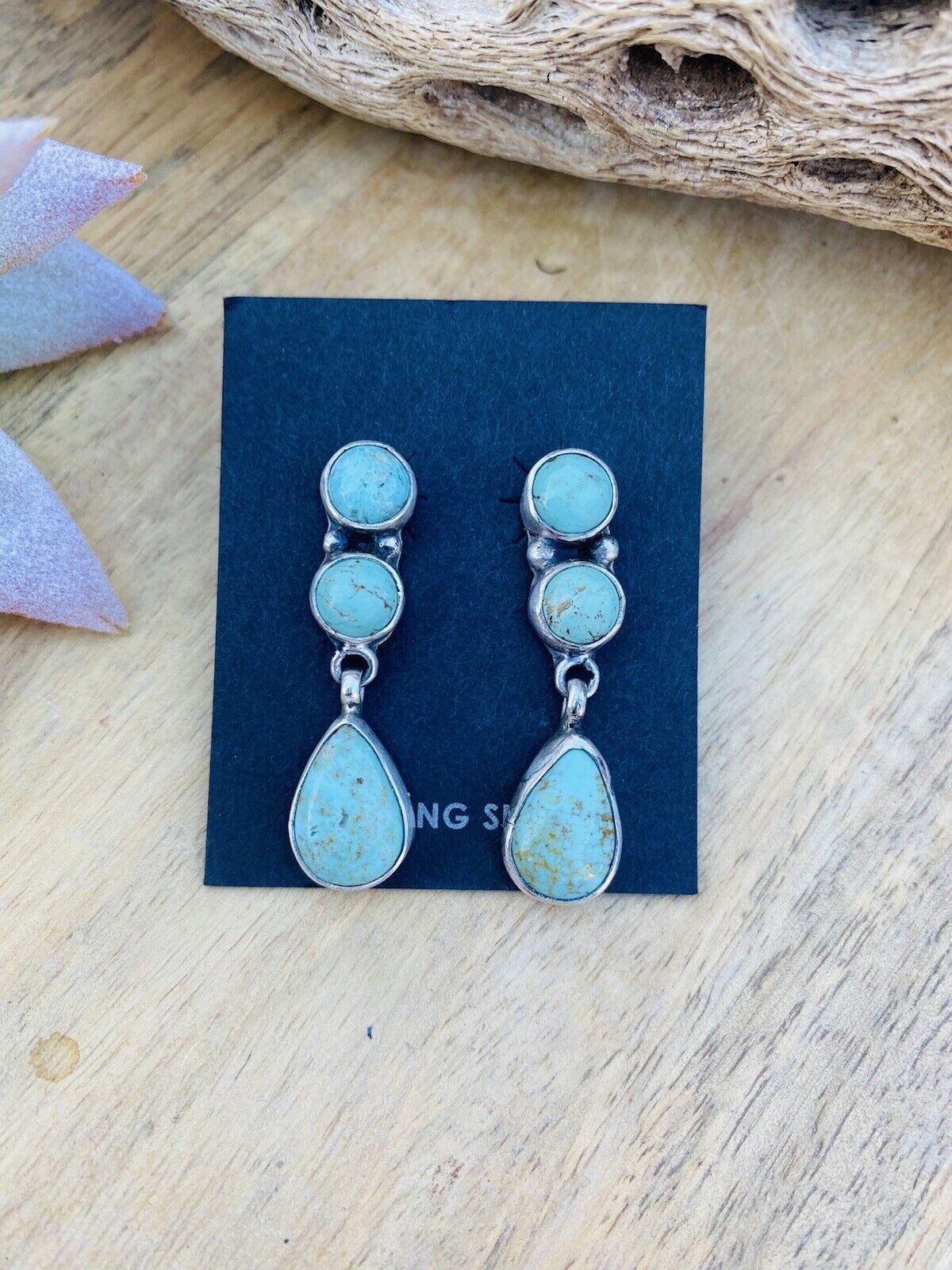 Handcrafted Sterling Silver and Turquoise Dangle Earrings Signed