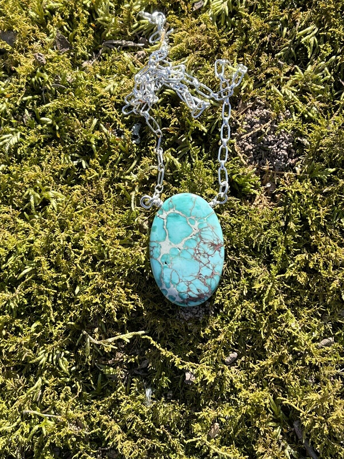 Handcrafted Kingman Turquoise & Sterling Silver Oval Necklace