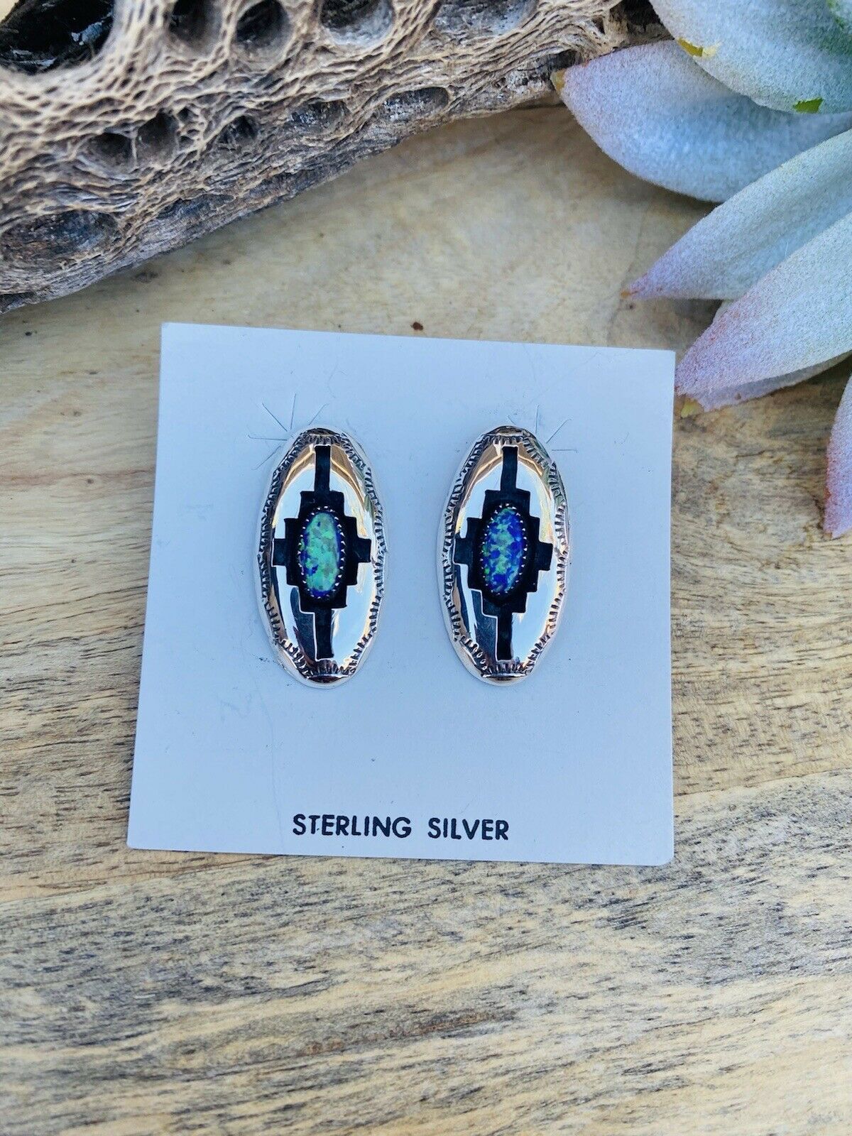 Handcrafted Purple Opal & Sterling Silver Shadow Box Post Earrings