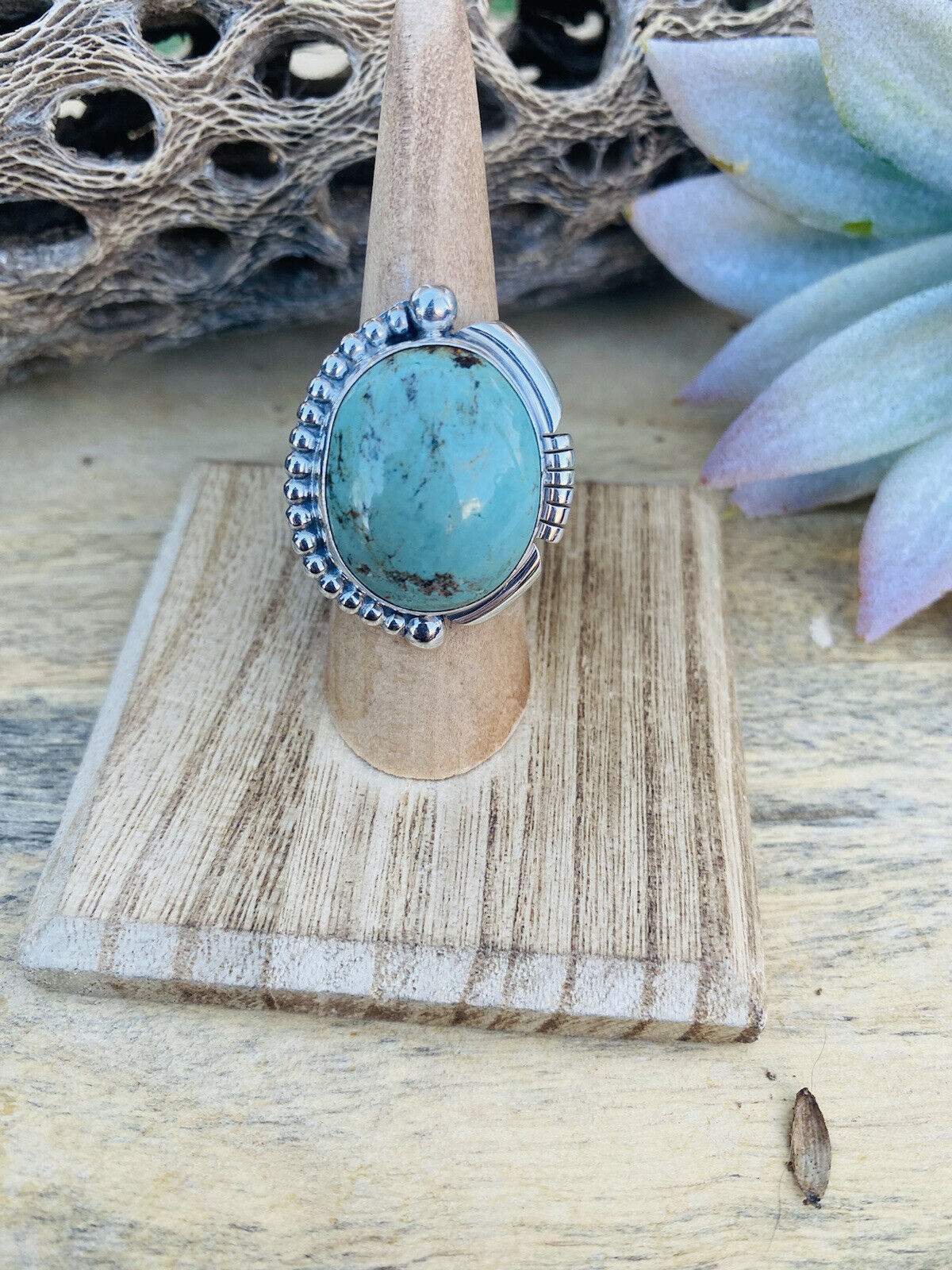 Handcrafted Royston Turquoise & Sterling Silver Ring Size 6.5