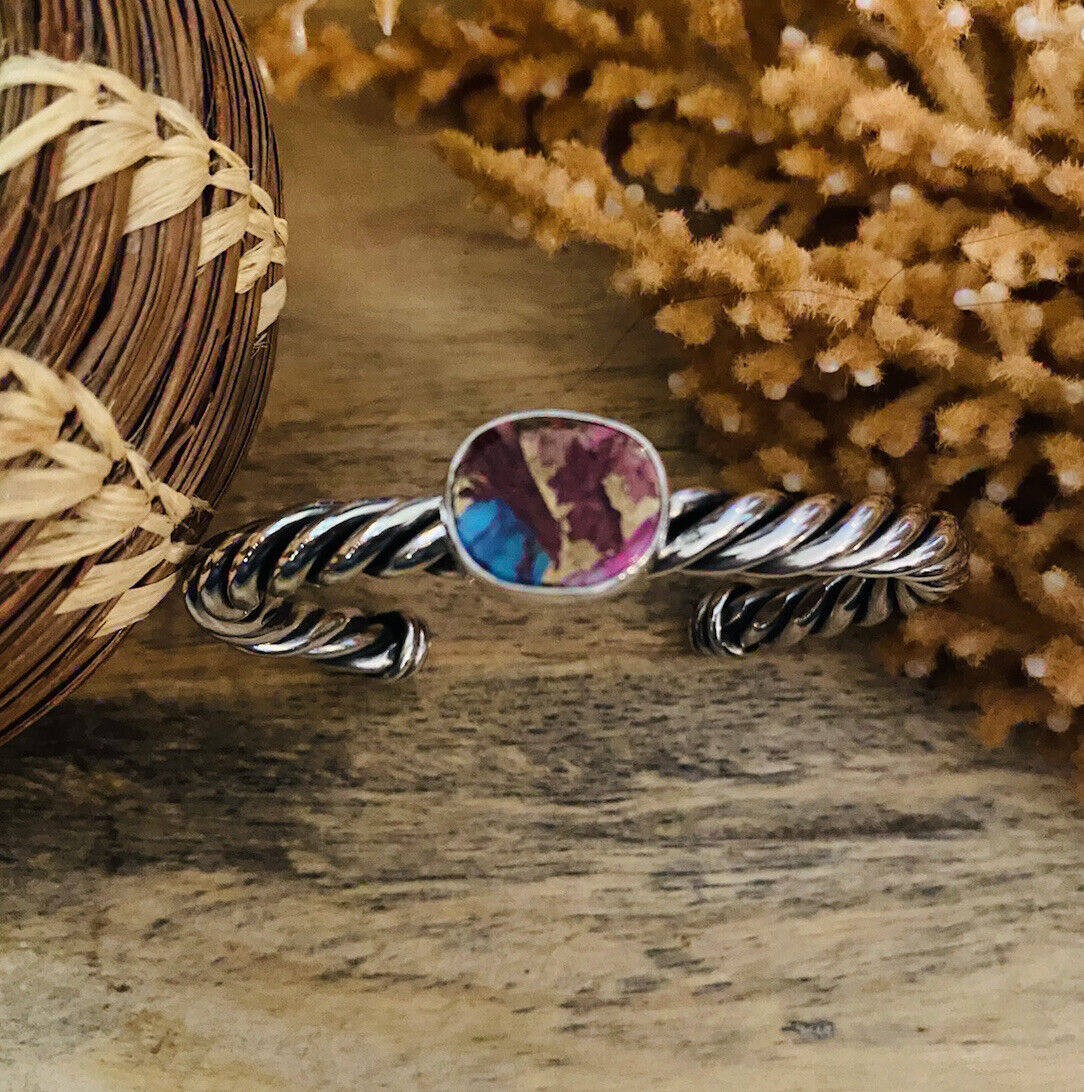 Handcrafted Pink Dream Mohave & Sterling Silver Cuff Bracelet