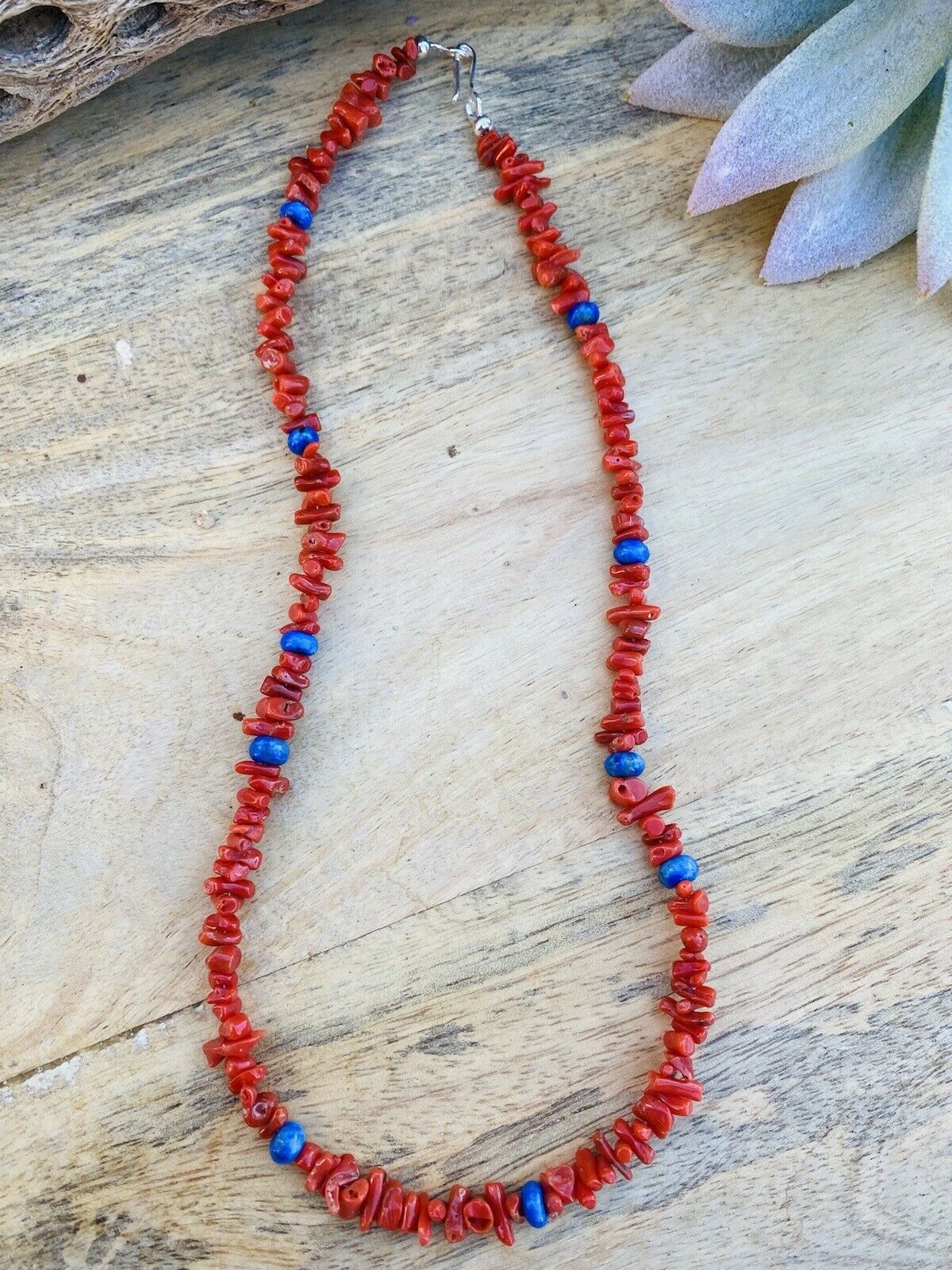Handcrafted Apple Coral & Lapis Beaded Necklace