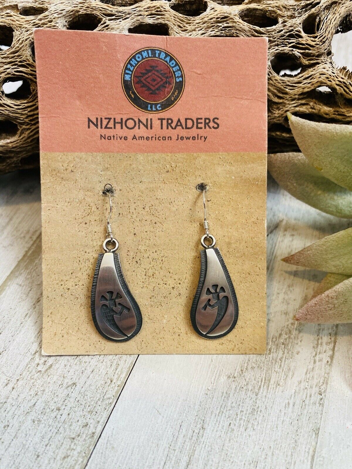Hopi Sterling Silver Kokopelli Dangle Earrings