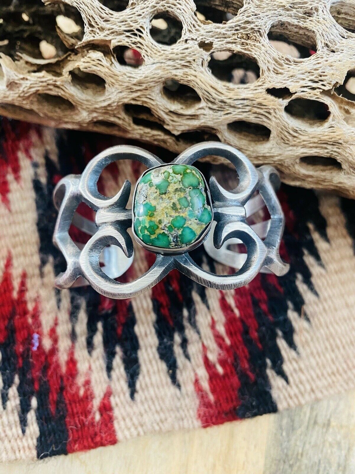 Handcrafted Sterling Silver & Sonoran Gold Turquoise Cuff Bracelet By Chimney Butte