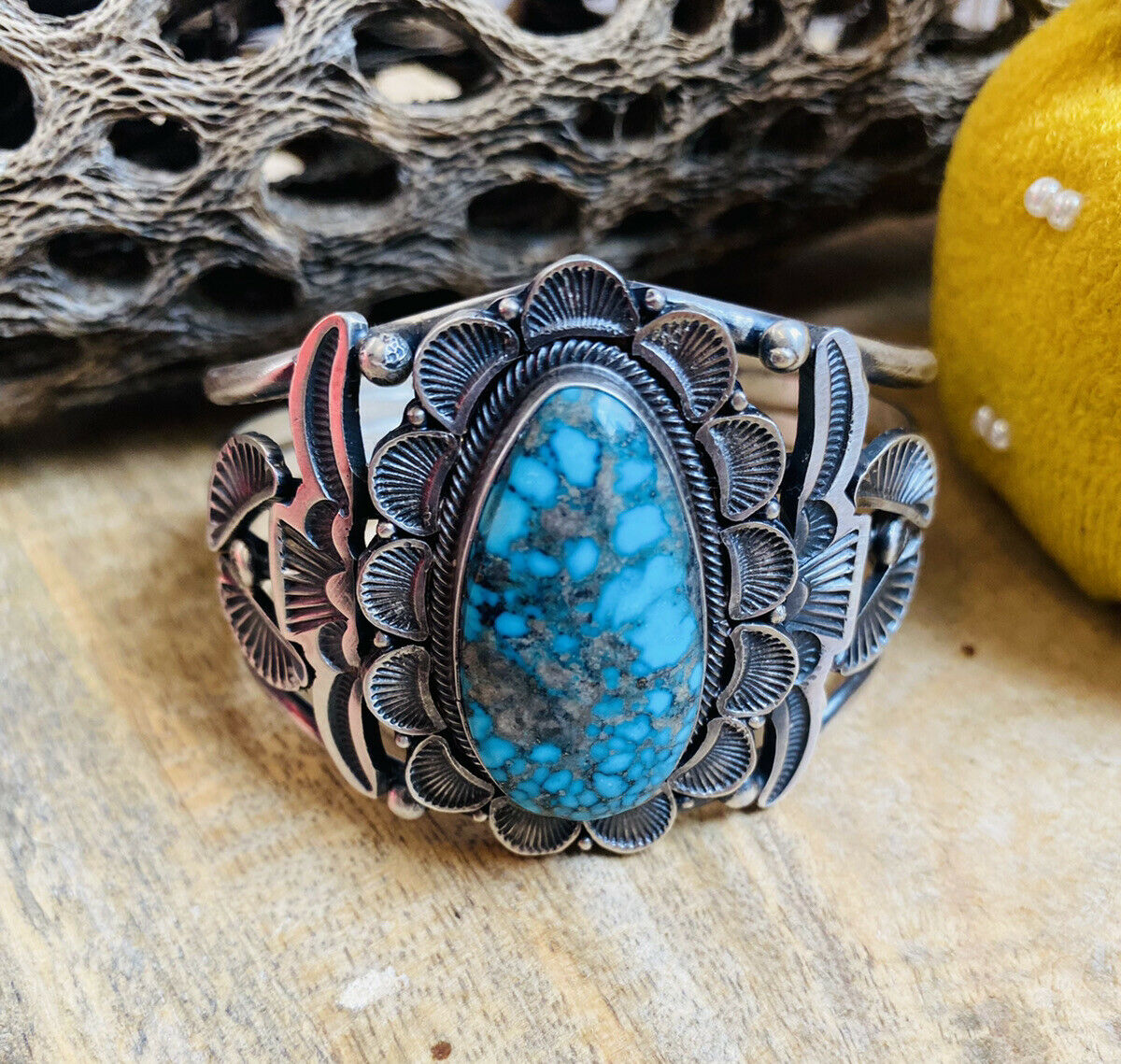 Handcrafted Turquoise & Sterling Silver Cuff Bracelet By Sheila Tso