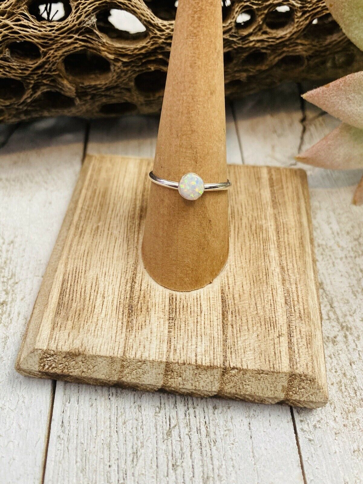 Handcrafted Sterling Silver & White Opal Ring