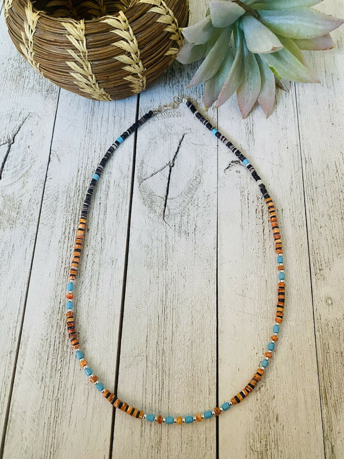 Multi Stone & Heishi Beaded 18 Inch Necklace