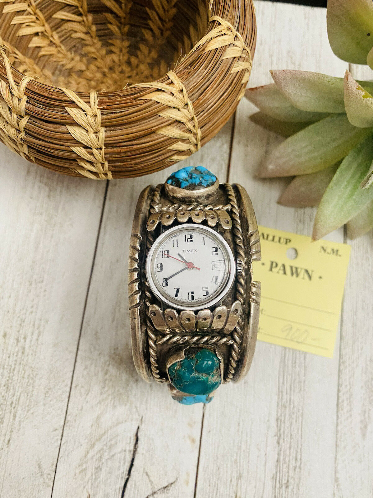 Handcrafted Old Pawn Vintage Kingman Turquoise & Sterling Silver Watch Cuff