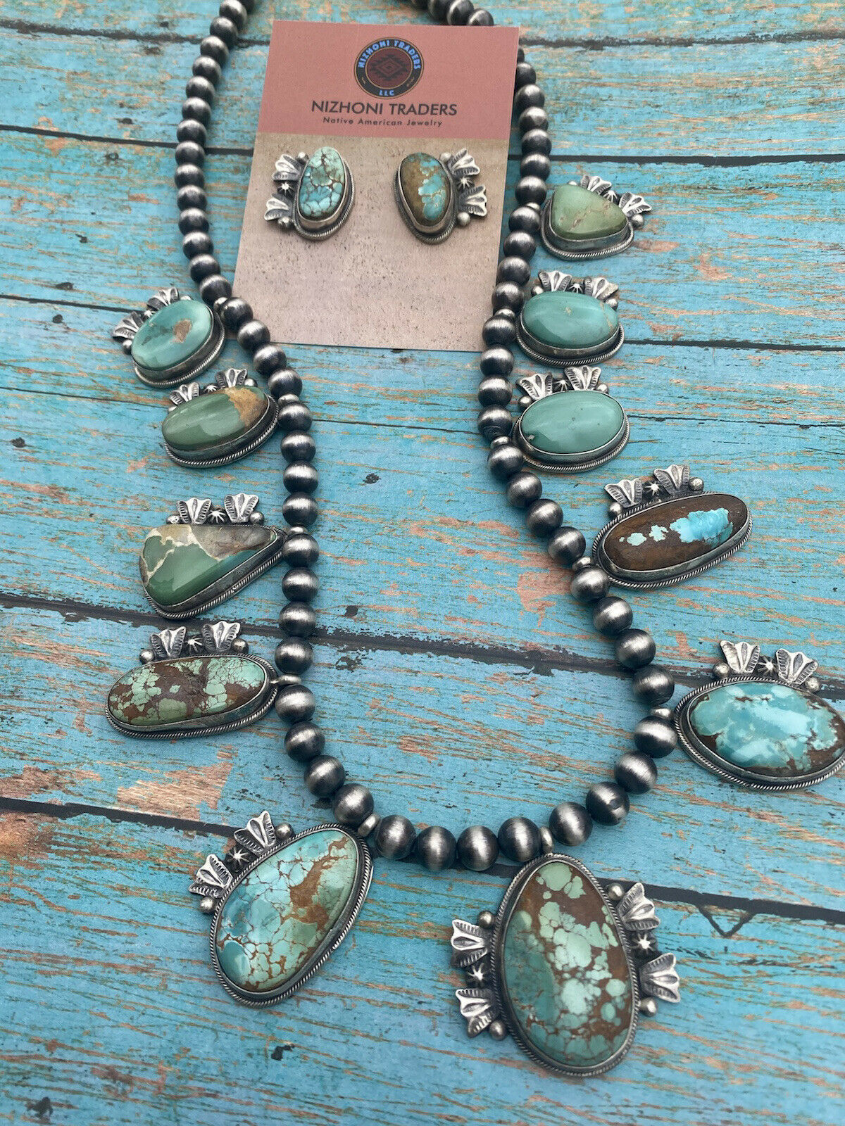 Stunning Navajo Sterling Silver Royston Turquoise Necklace & Earring Set