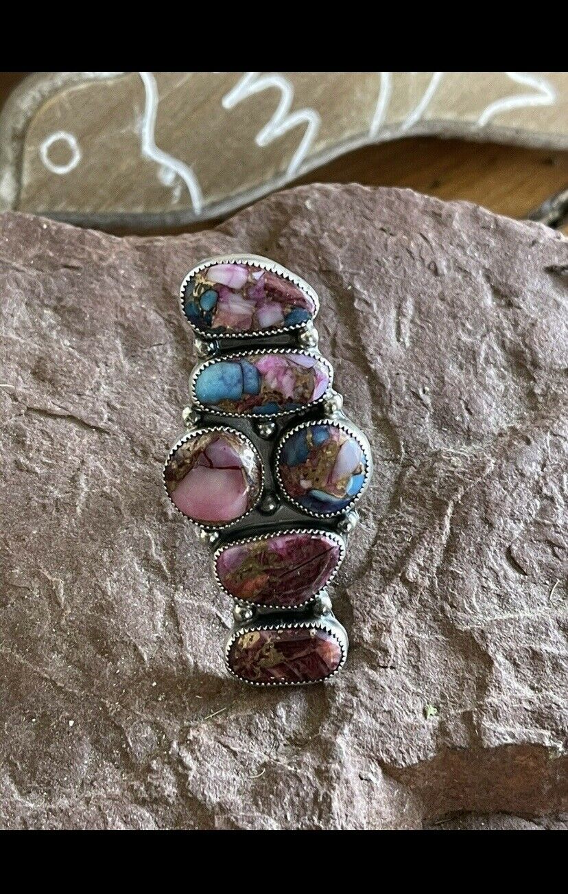 Handcrafted Pink Dream Mohave & Sterling Silver 6 Stone Ring