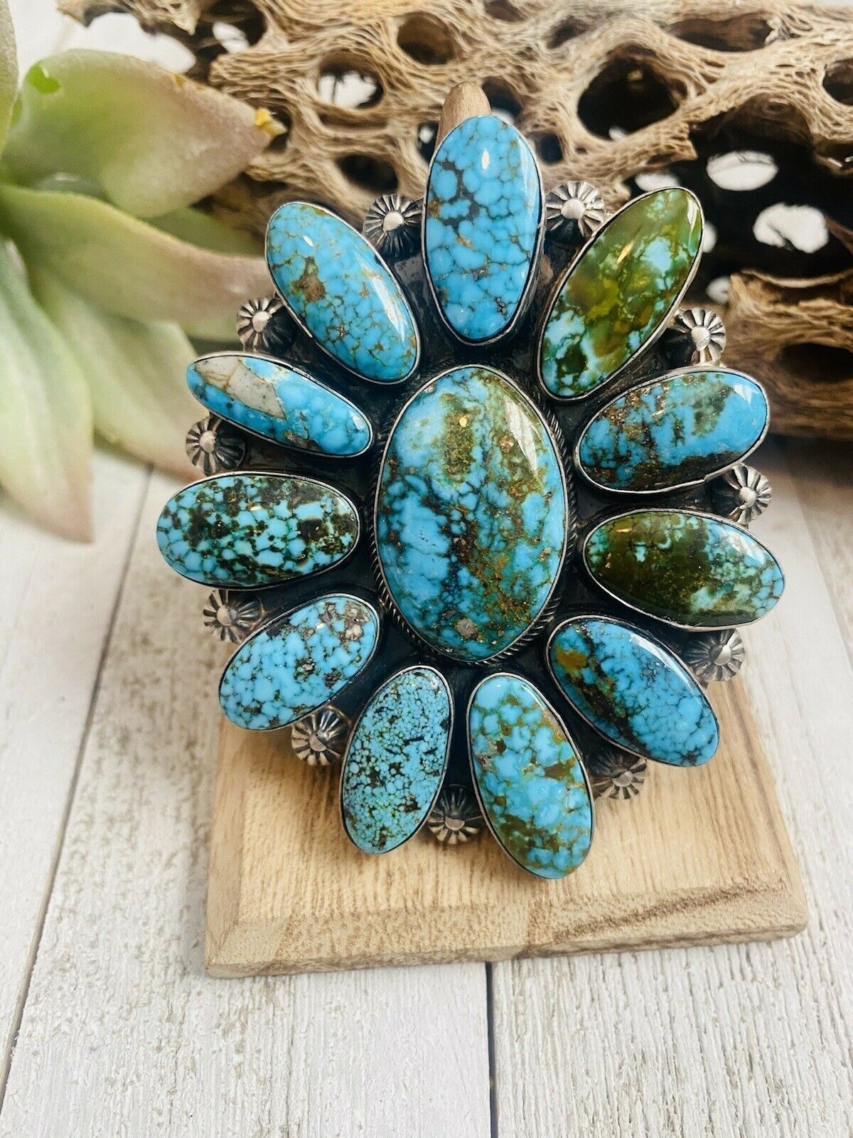 Handcrafted Kingman Web Turquoise & Sterling Silver Ring Size 9 By Kathleen Chavez