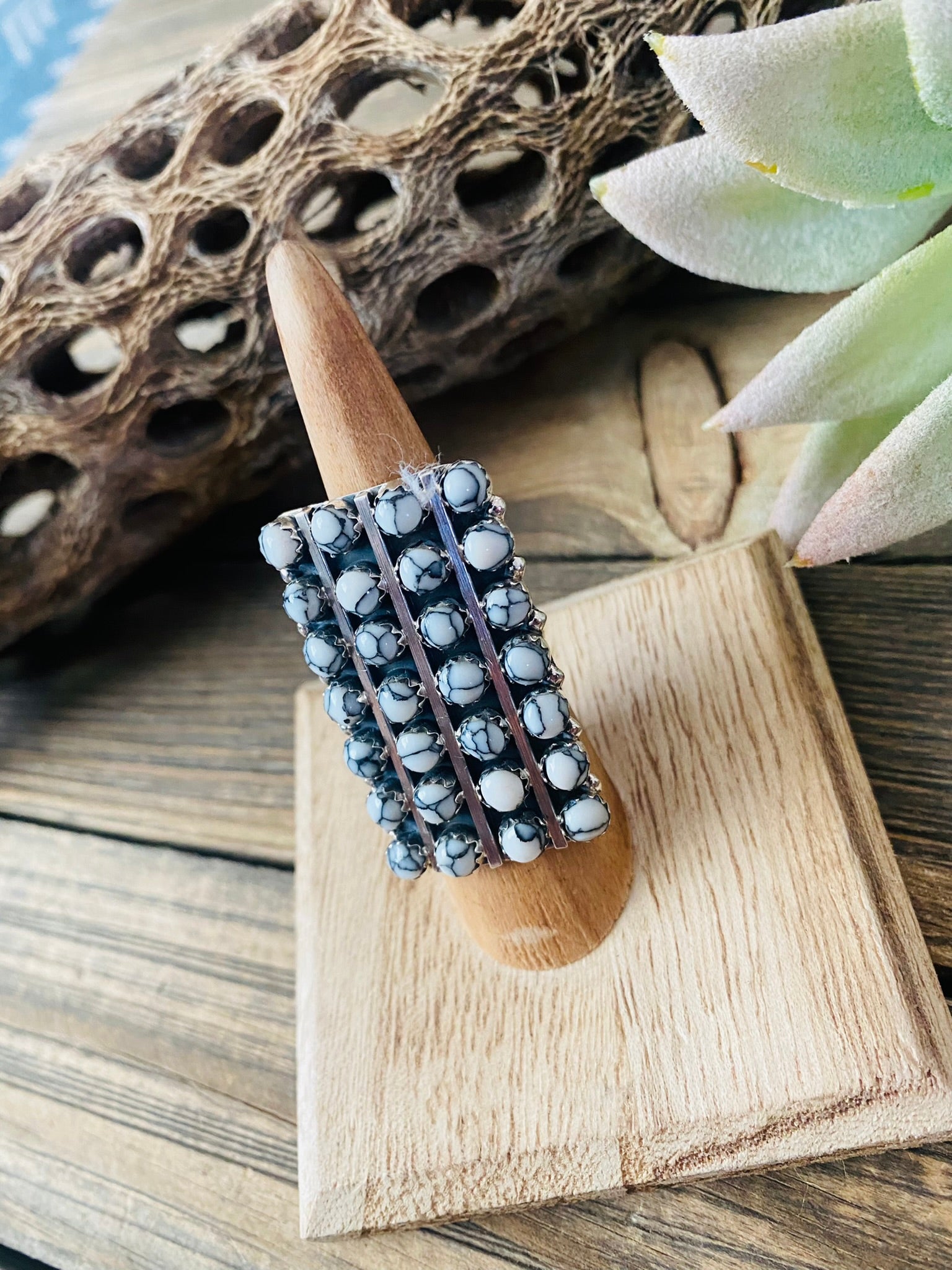 Handcrafted Sterling Silver & White Buffalo Snake Eye Ring