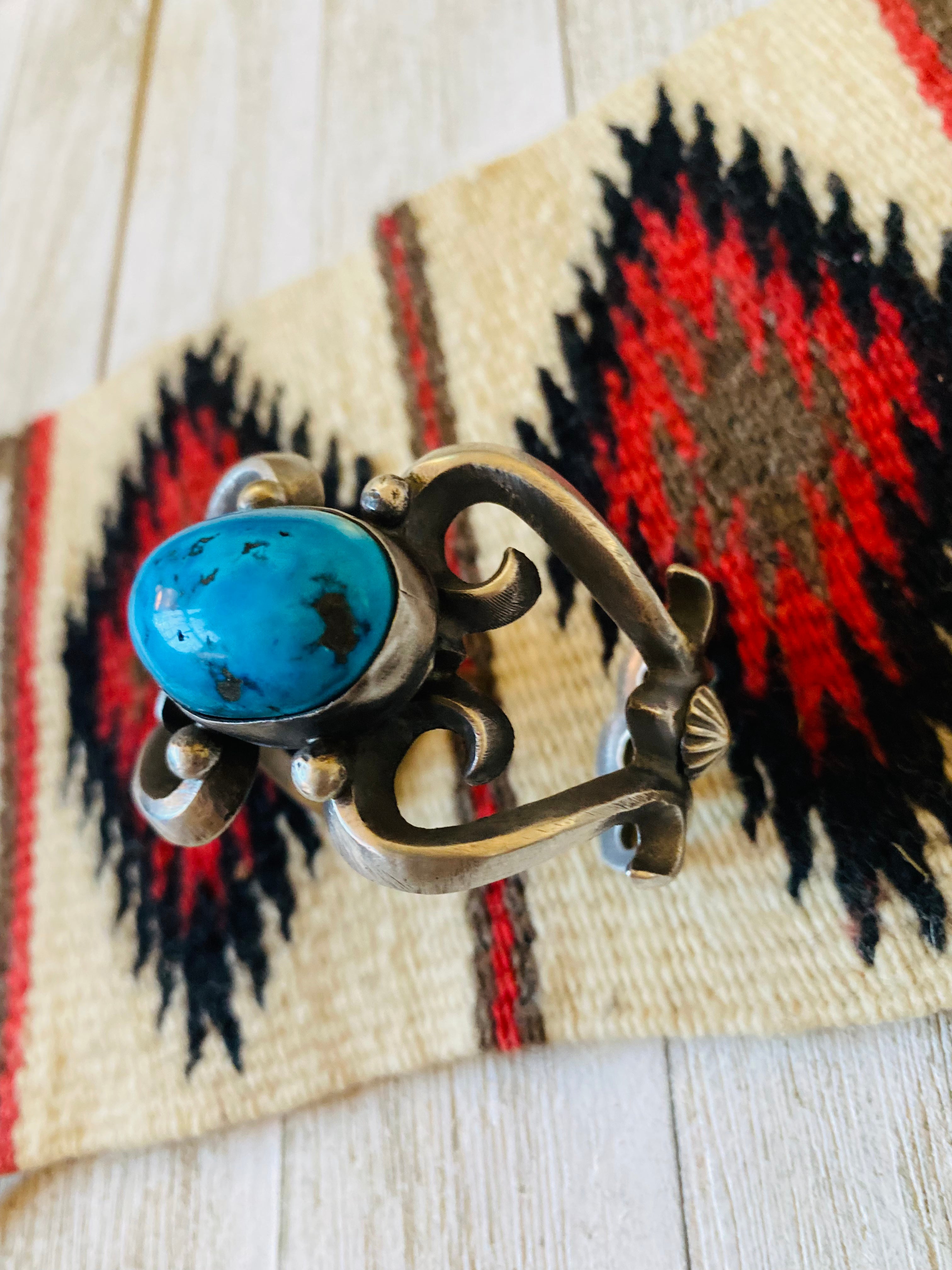 Handcrafted Sterling Silver & Kingman Turquoise Cuff Bracelet By Chimney Butte