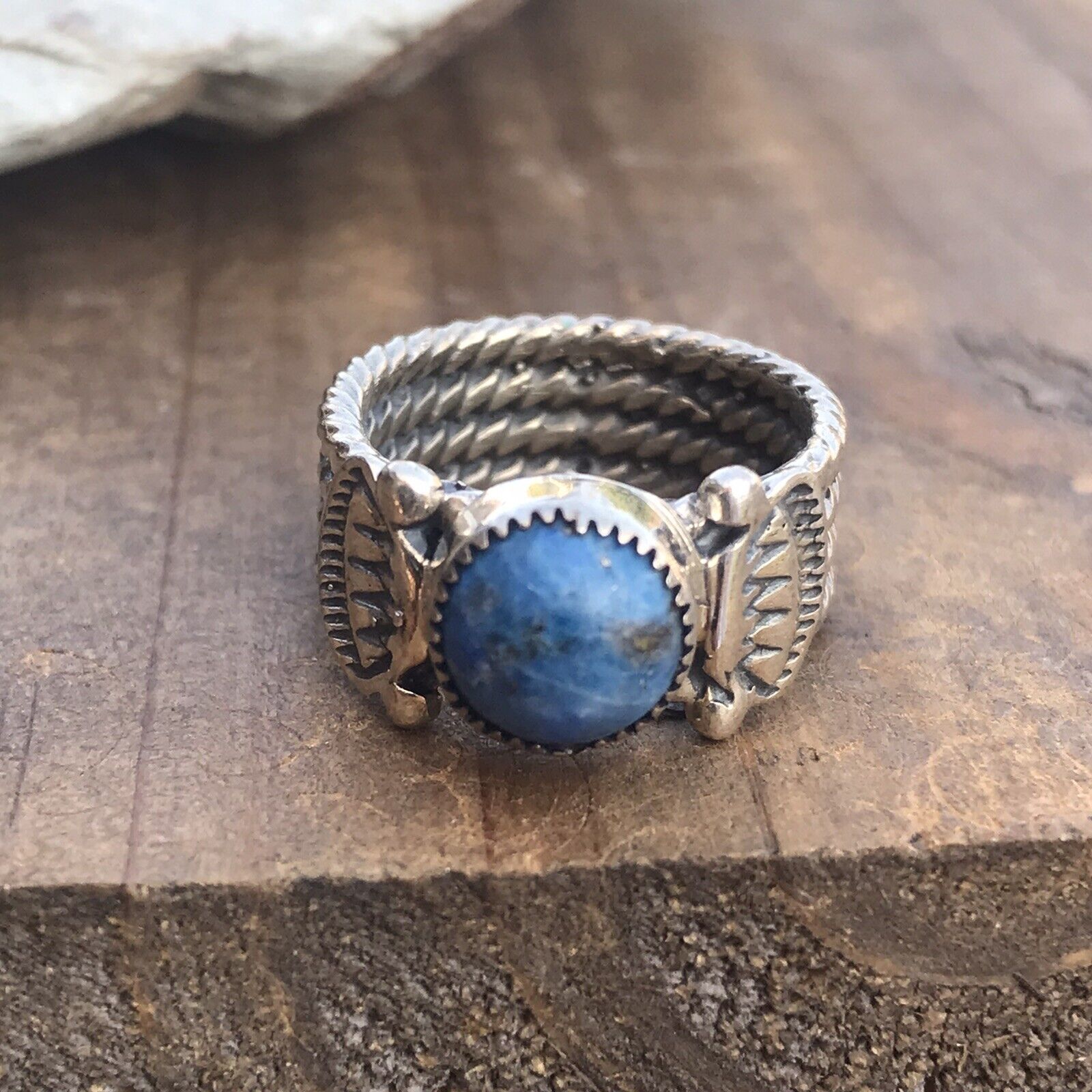 Handcrafted Sterling Silver Lapis Rope Cigar Band Ring