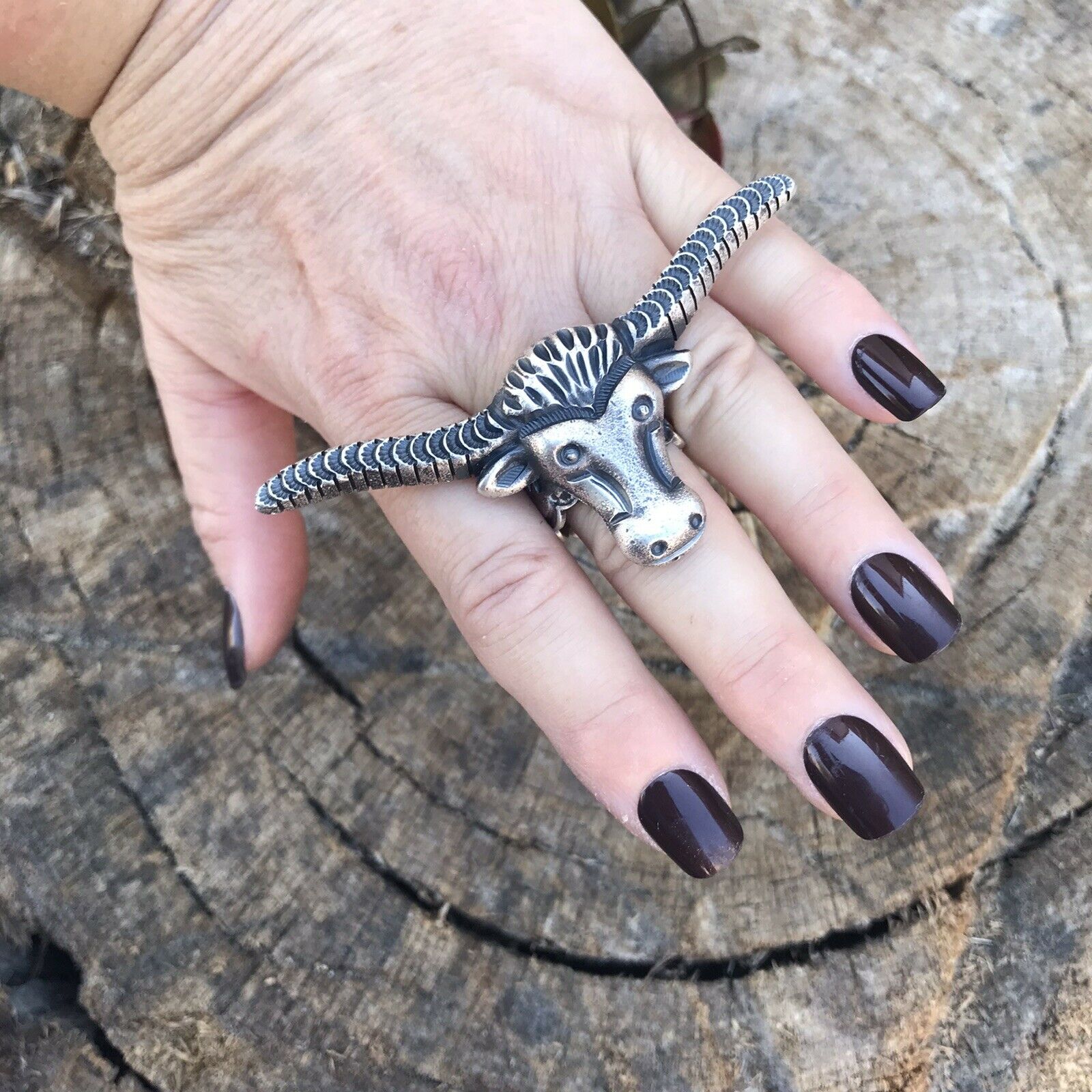 Handcrafted Sterling Silver Longhorn Cattle Steer Head Statement Ring