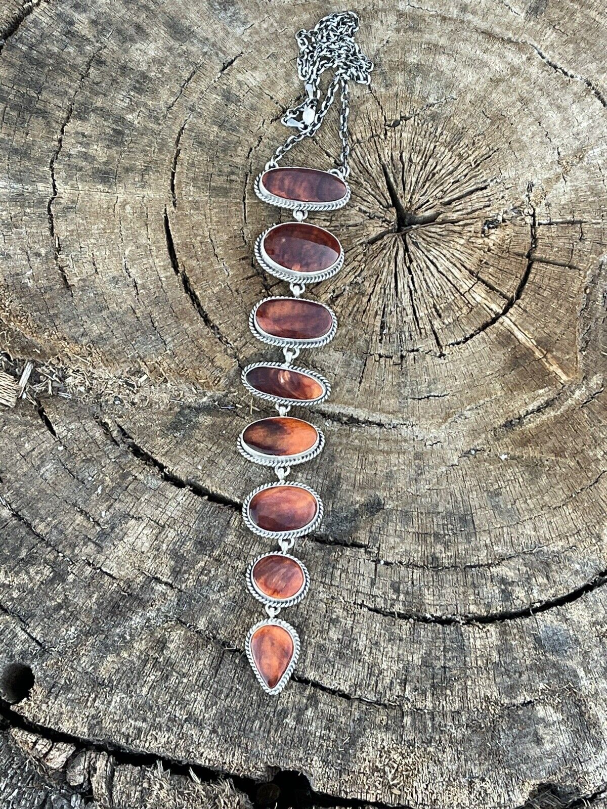 Navajo Sterling Silver Spiny Drop Necklace By Wydell Billie