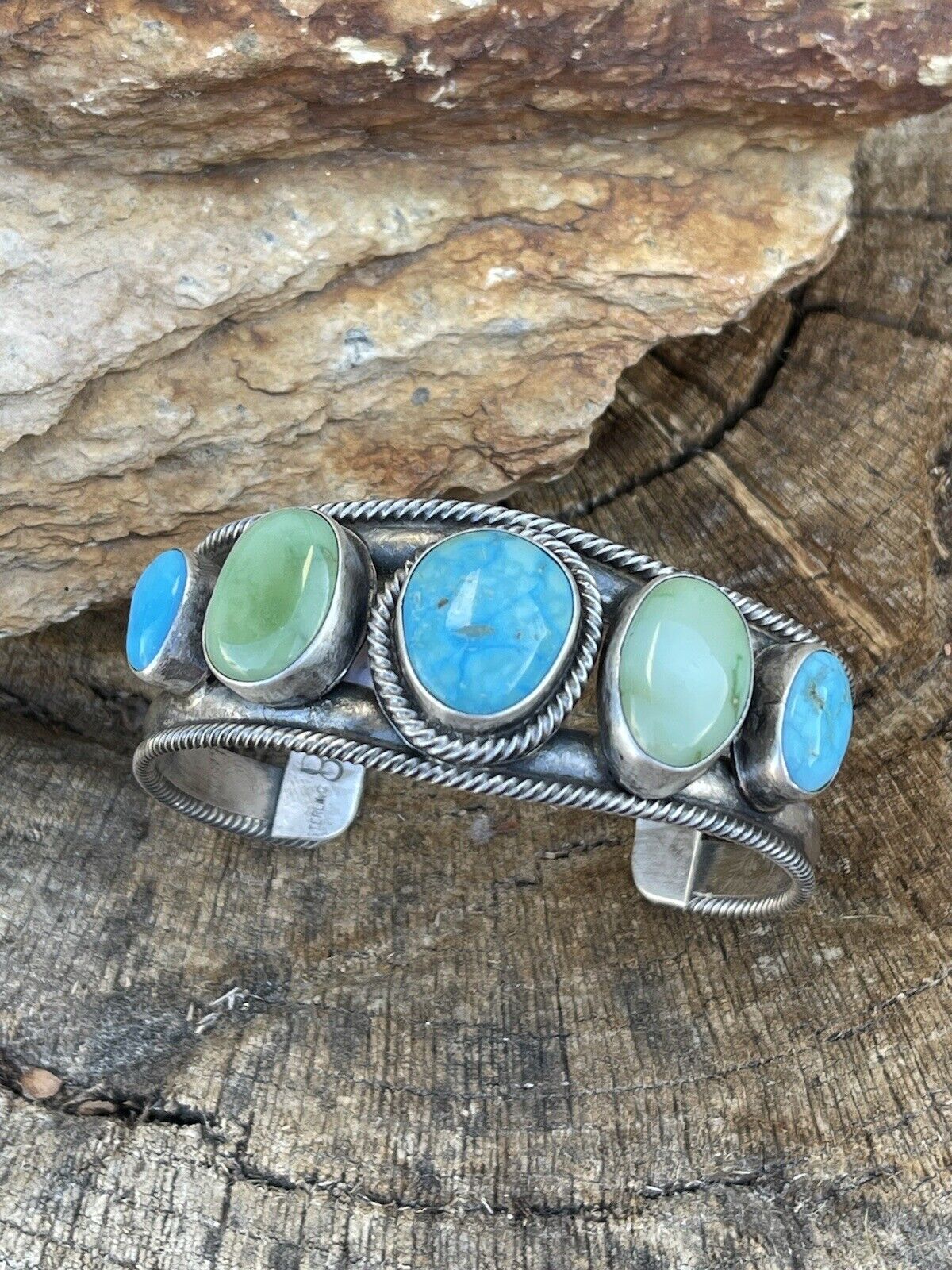 Navajo Sterling Sonoran Gold & Golden Hills Turquoise Cuff Bracelet Signed /