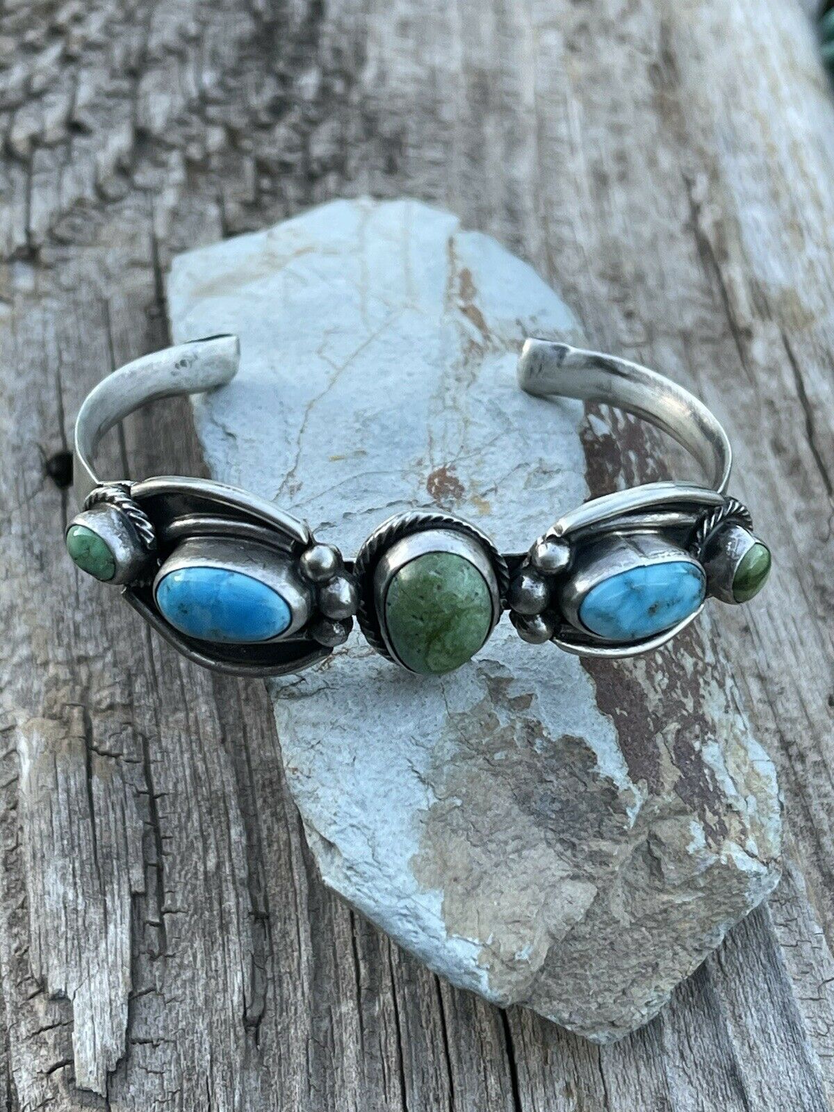 Navajo Sterling Sonoran Gold & Golden Hills Turquoise Cuff Bracelet Signed /