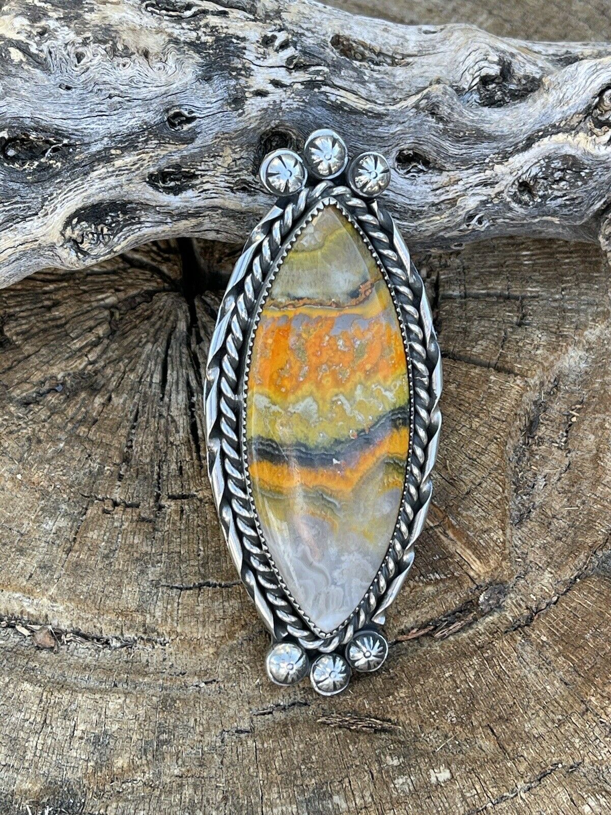 Handcrafted Sterling Silver Bumblebee Jumbo Ring Sz 8.5