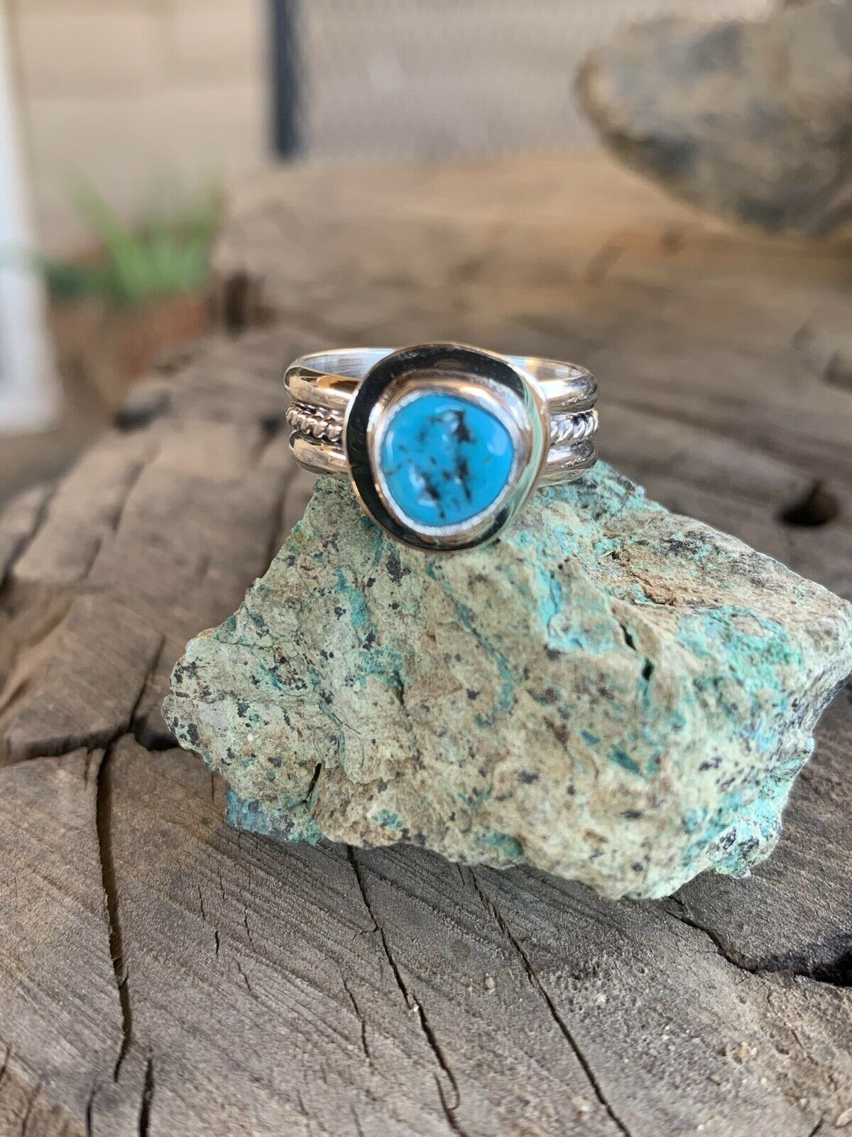 Handcrafted Turquoise & Sterling Silver Braided Band Ring
