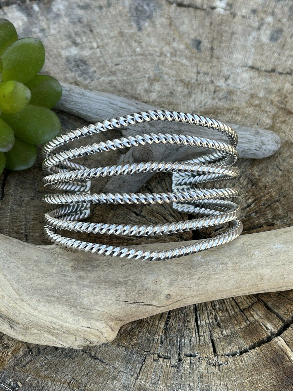 Handcrafted Rope Style 6 Line Sterling Silver Bracelet Cuff