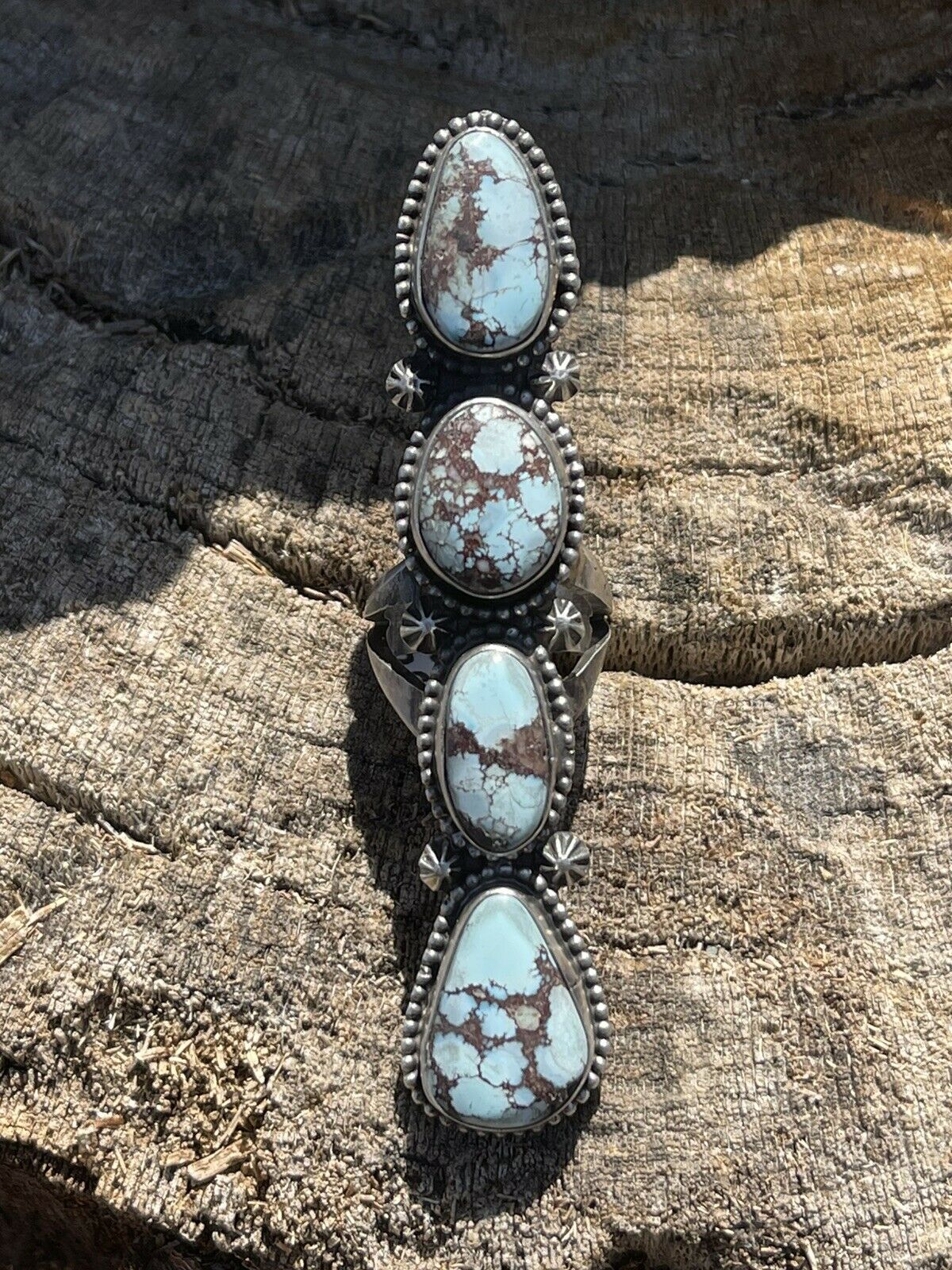 Handcrafted Golden Hills Turquoise & Sterling Silver Ring Sz 6.5 Signed Bobby John