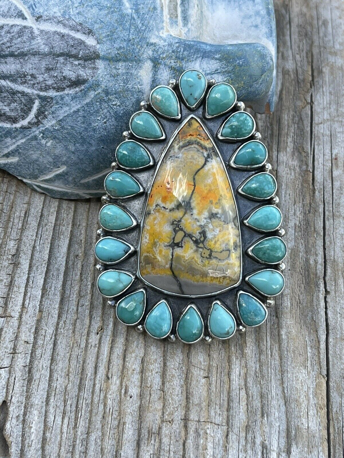 Handcrafted Sterling Bumblebee and Turquoise Stone Ring Sz 9.5