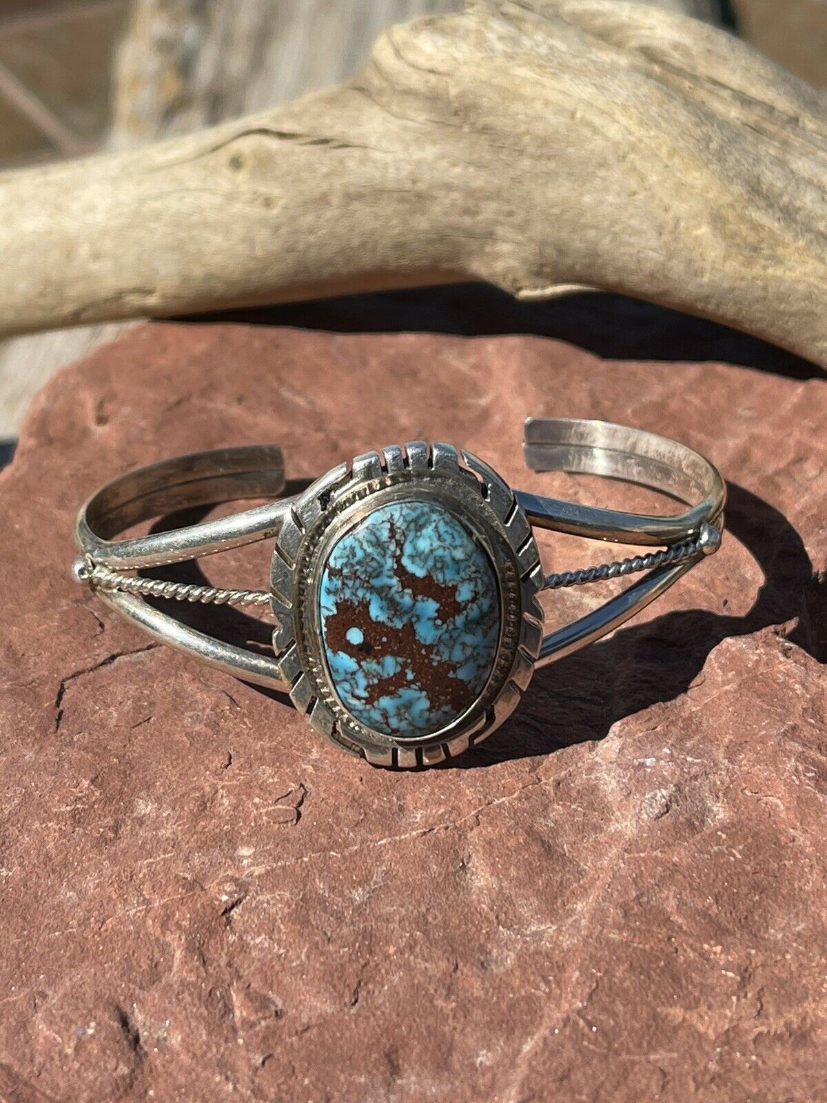 Handcrafted Kingman Web Turquoise & Sterling Silver Cuff Bracelet