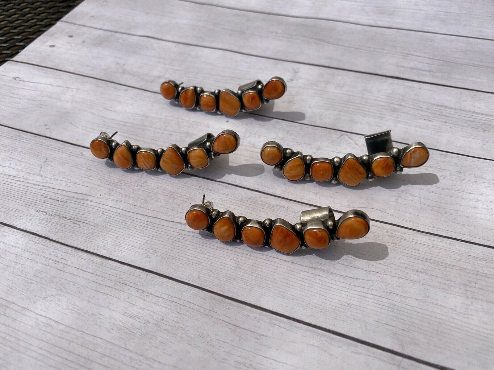 Handcrafted Sterling Silver & Spiny Oyster Cuff Earrings Signed