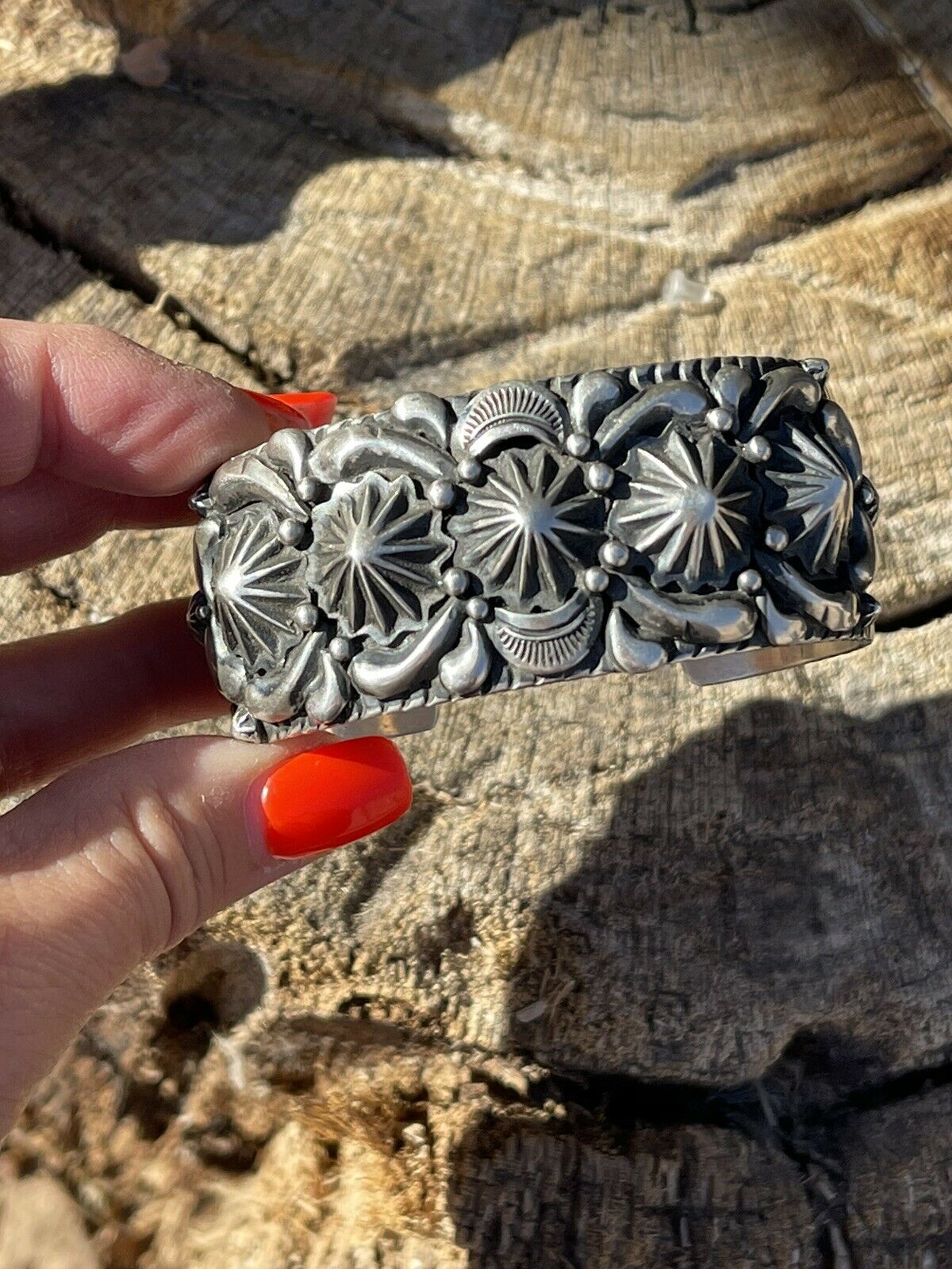 Handcrafted Becenti Southwest Sterling Silver Concho Cuff Bracelet