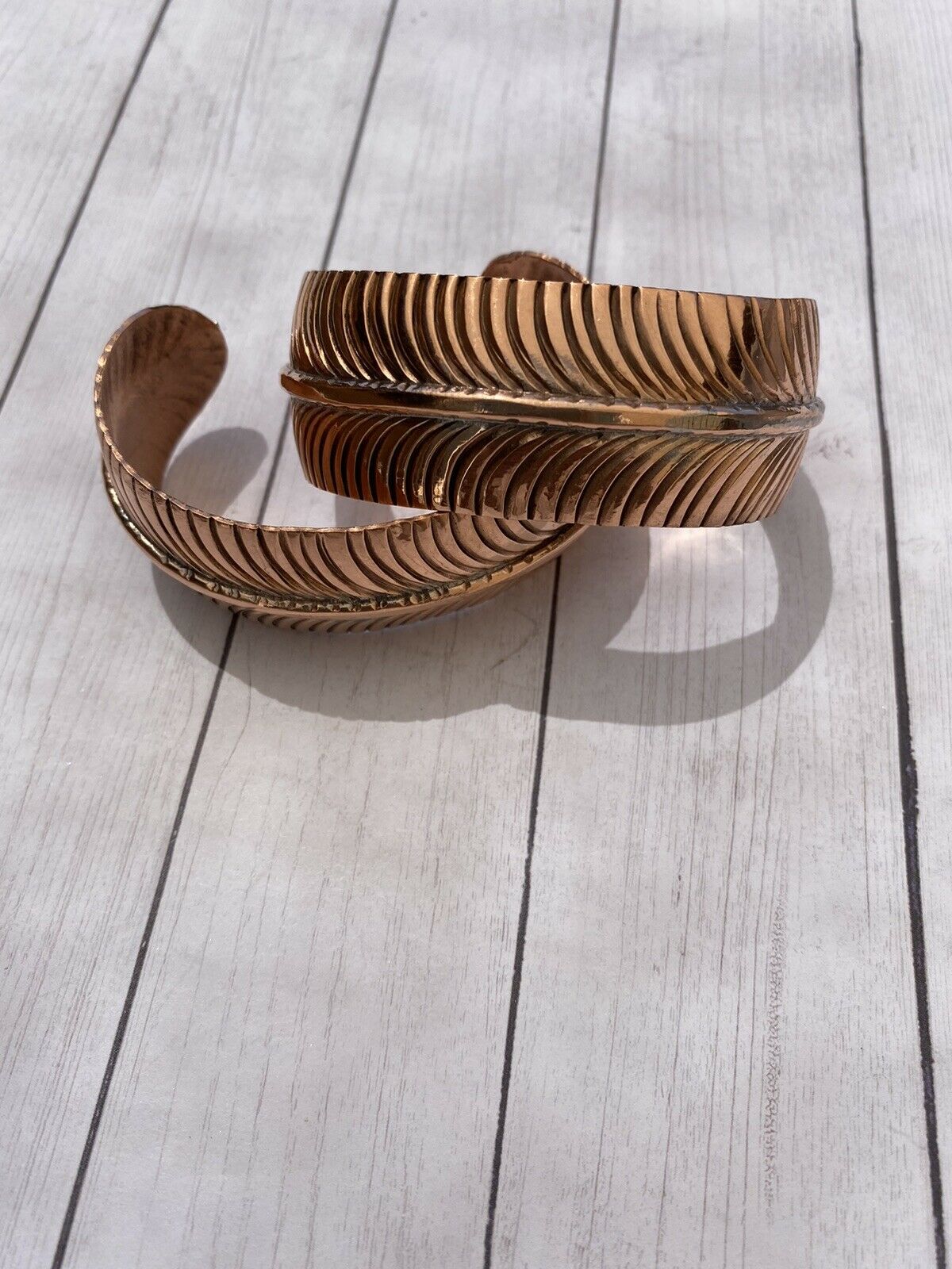 Handcrafted Copper Hand Stamped Feather Bracelet Cuff