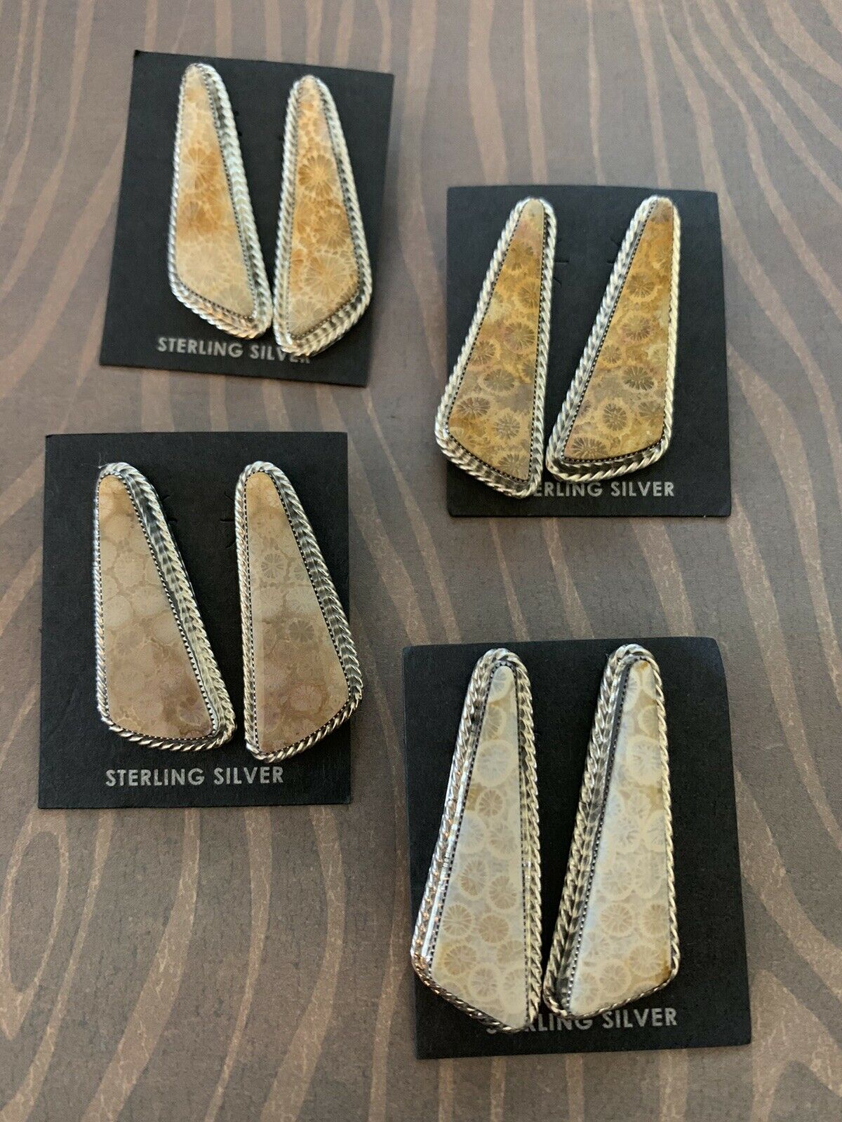 Handcrafted Fossilized Coral & Sterling Silver Studs