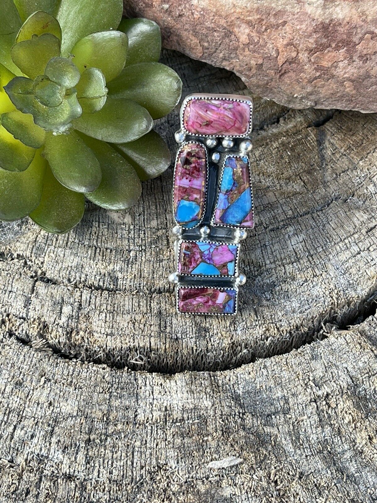 Handcrafted Pink Dream Mohave & Sterling Silver Ring Size 6