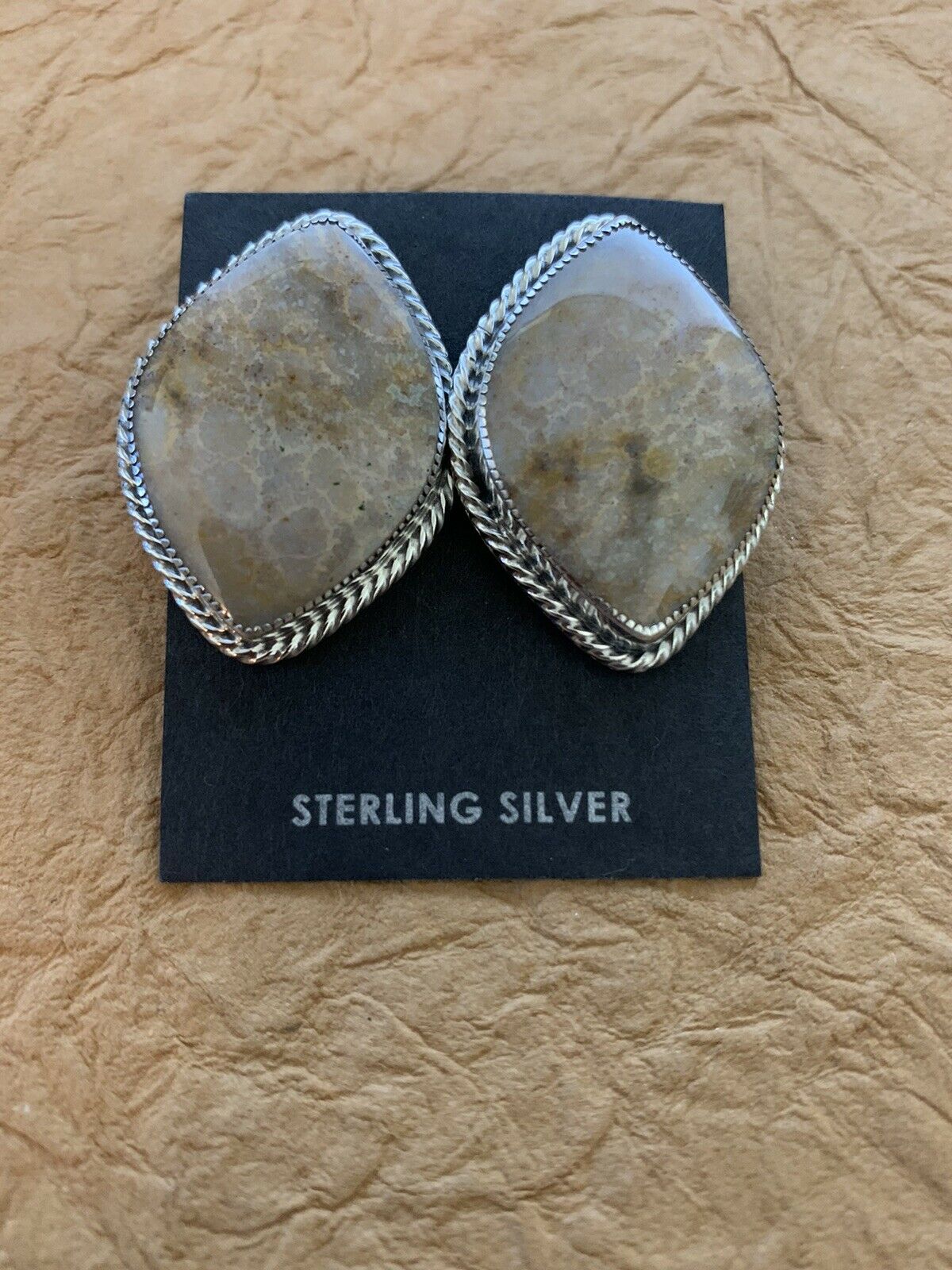 Handcrafted Fossilized Coral & Sterling Silver Diamonds Shaped Studs