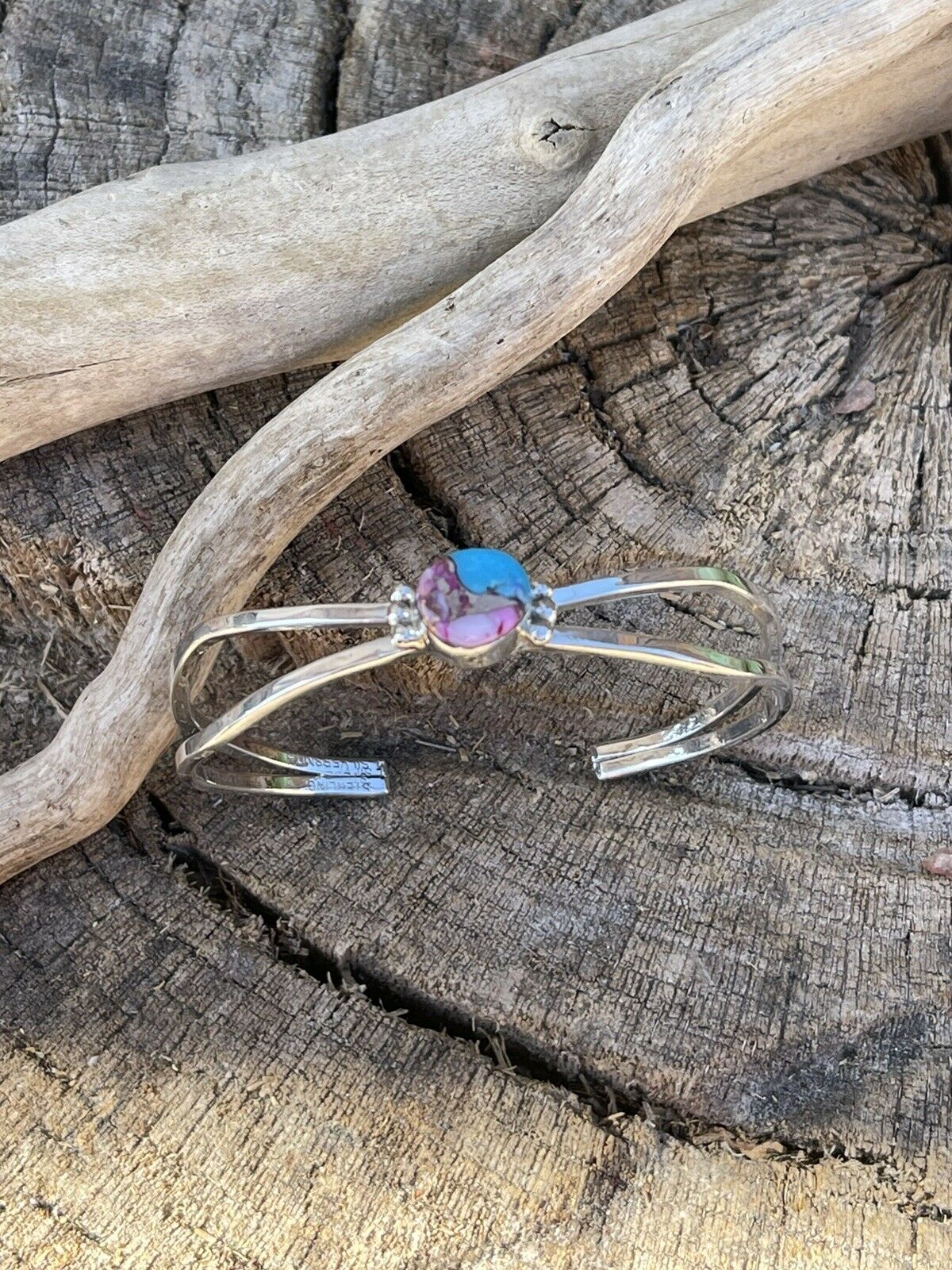 Handcrafted Pink Dream Mohave Sterling Silver Cuff Stacker Bracelet Signed